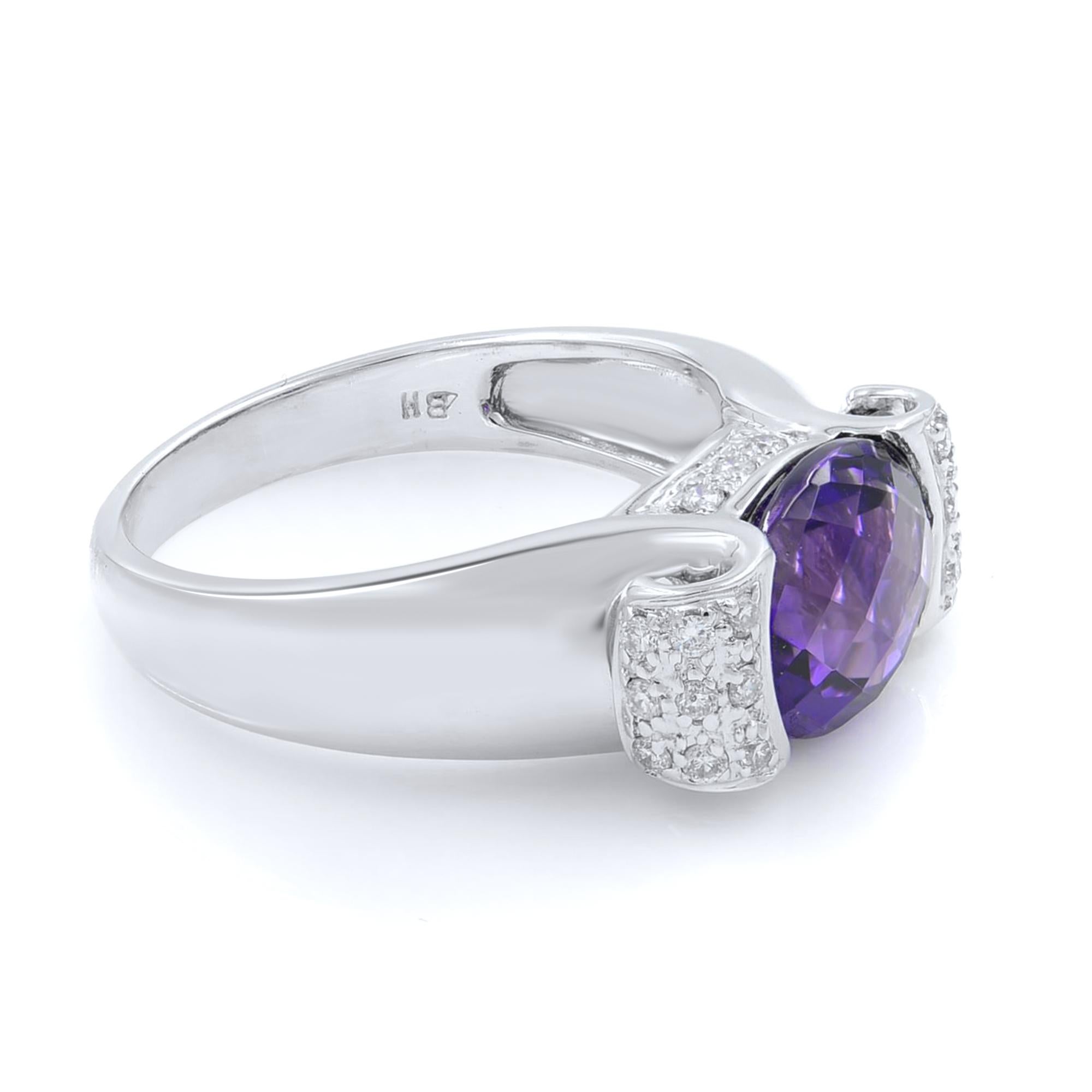 Rachel Koen Amethyst-Diamant-Ring aus 14 Karat Weißgold (Rundschliff) im Angebot