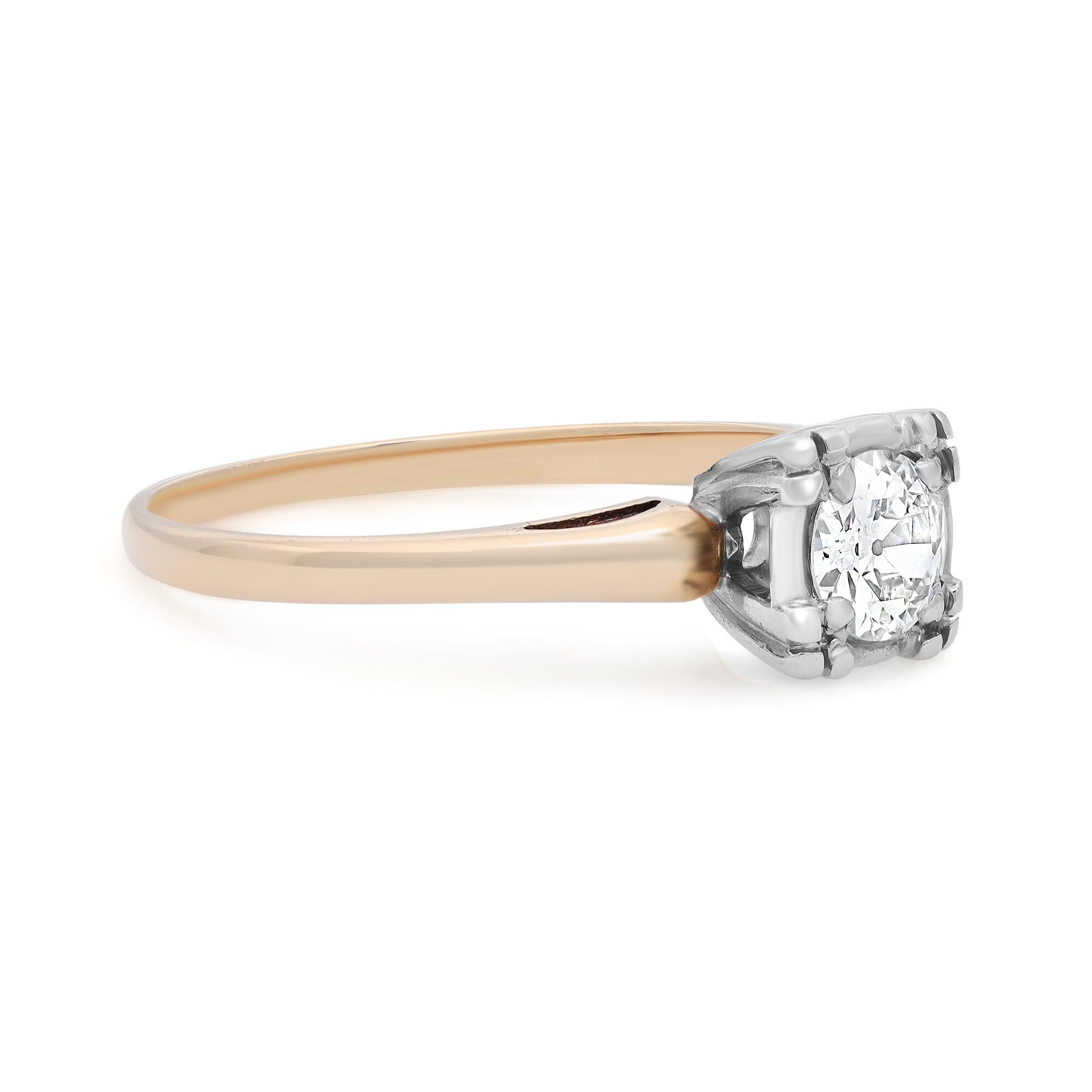 Taille ronde Rachel Koen, bague de fiançailles ancienne en or jaune 14 carats avec diamants ronds de 0,40 carat au total en vente
