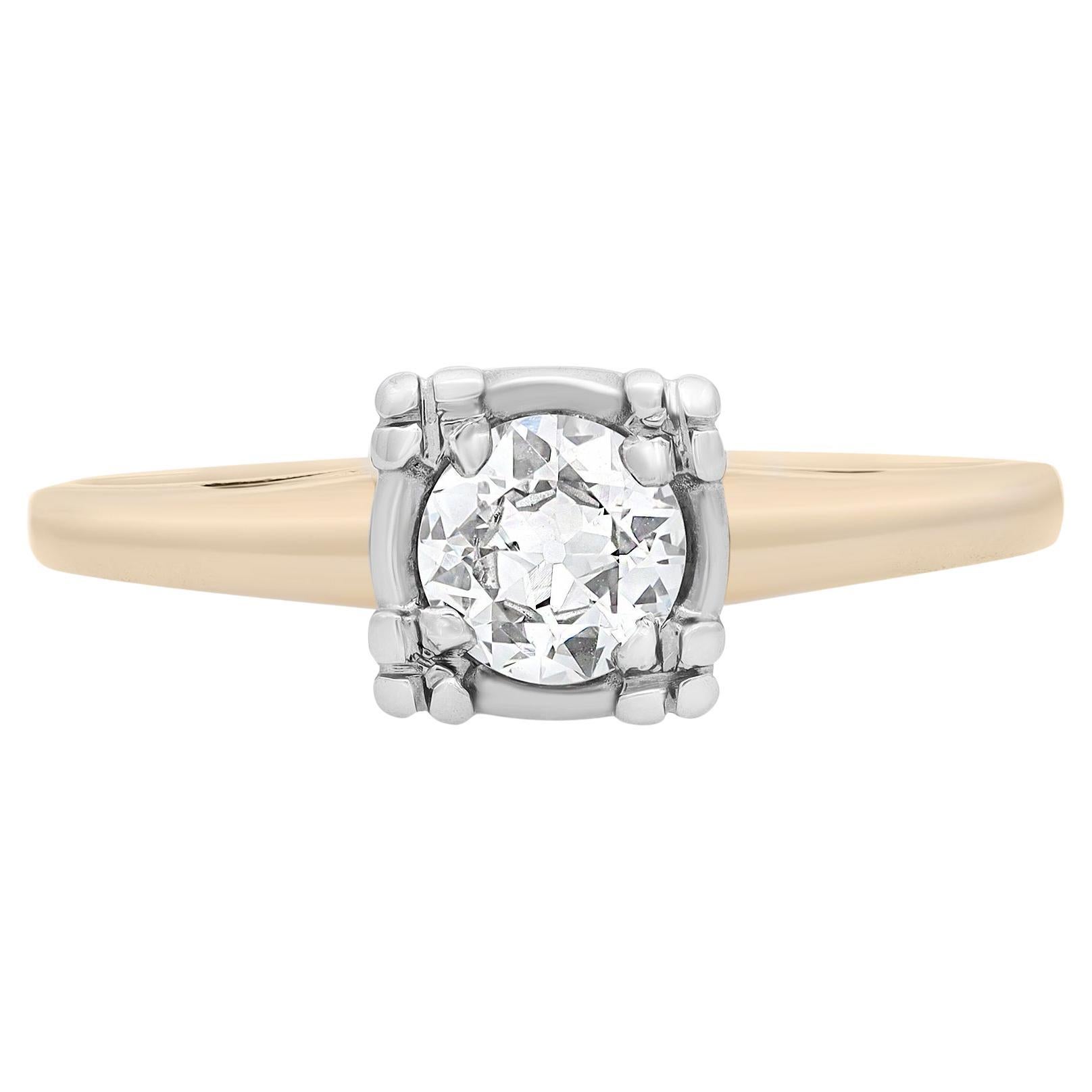 Rachel Koen Antique 0.40Cttw Round Diamond Engagement Ring 14K Yellow Gold For Sale