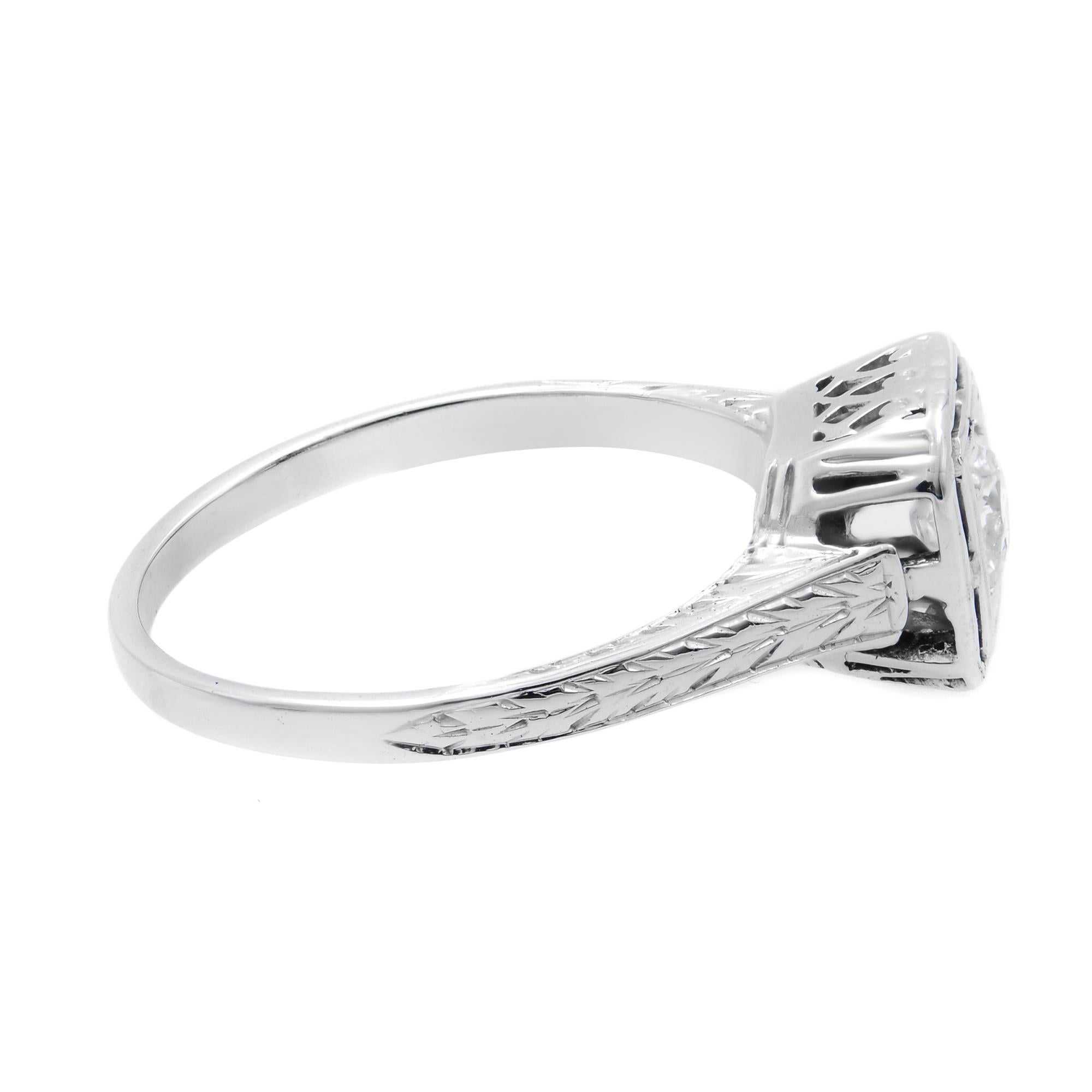 Women's Rachel Koen Antique 0.50Cttw Round Cut Diamond Ladies Ring Platinum Size 6 For Sale