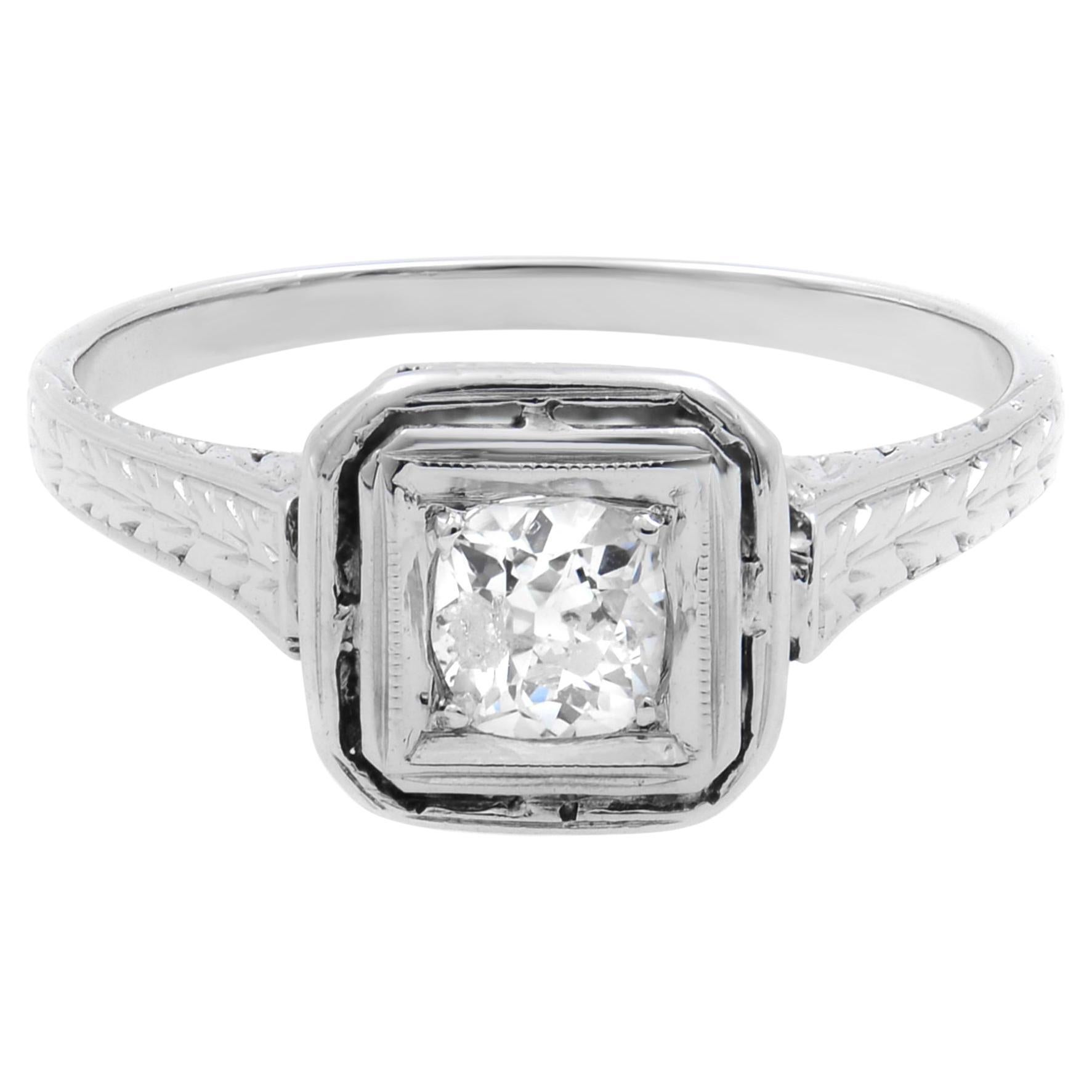 Rachel Koen Antique 0.50Cttw Round Cut Diamond Ladies Ring Platinum Size 6 For Sale