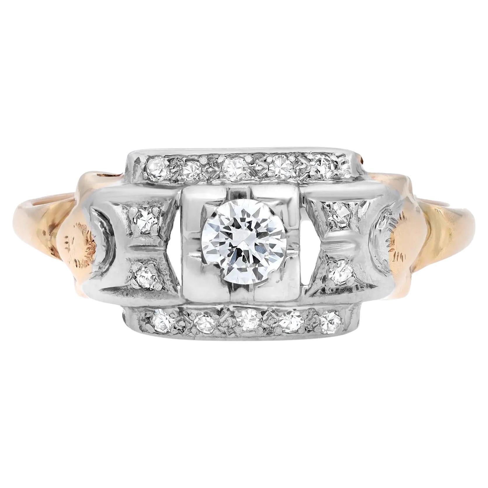 Rachel Koen Antique Round Cut Diamond Engagement Ring 14K Yellow Gold For Sale