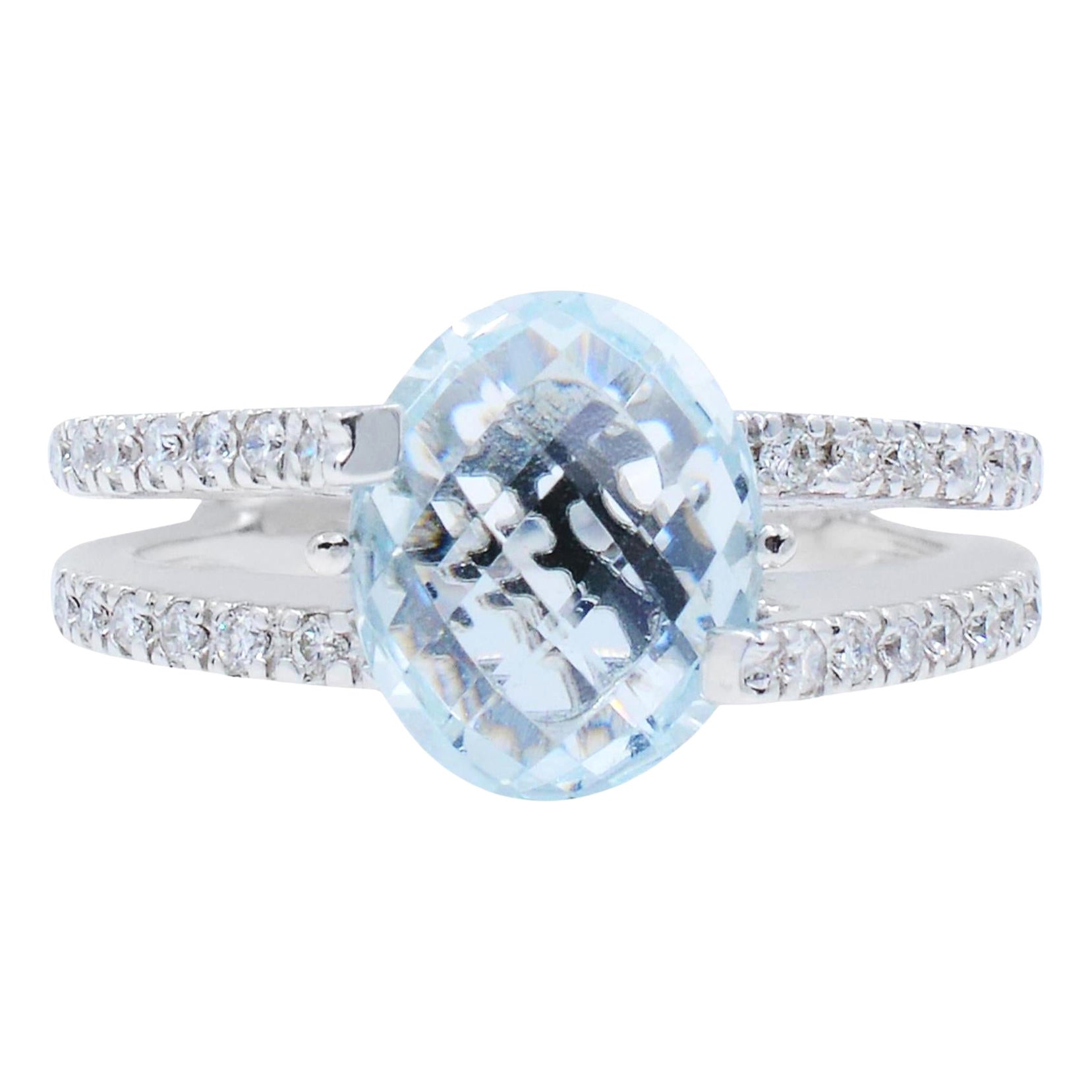 Anello Rachel Koen con acquamarina e diamanti in oro bianco 18K 0,21Cttw