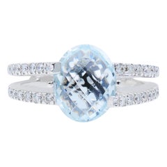Rachel Koen Aquamarin-Diamant-Ring 18K Weißgold 0,21 Gesamtkaratgewicht