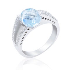 Rachel Koen Aquamarine Diamond Ring 18K White Gold 0.21Cttw