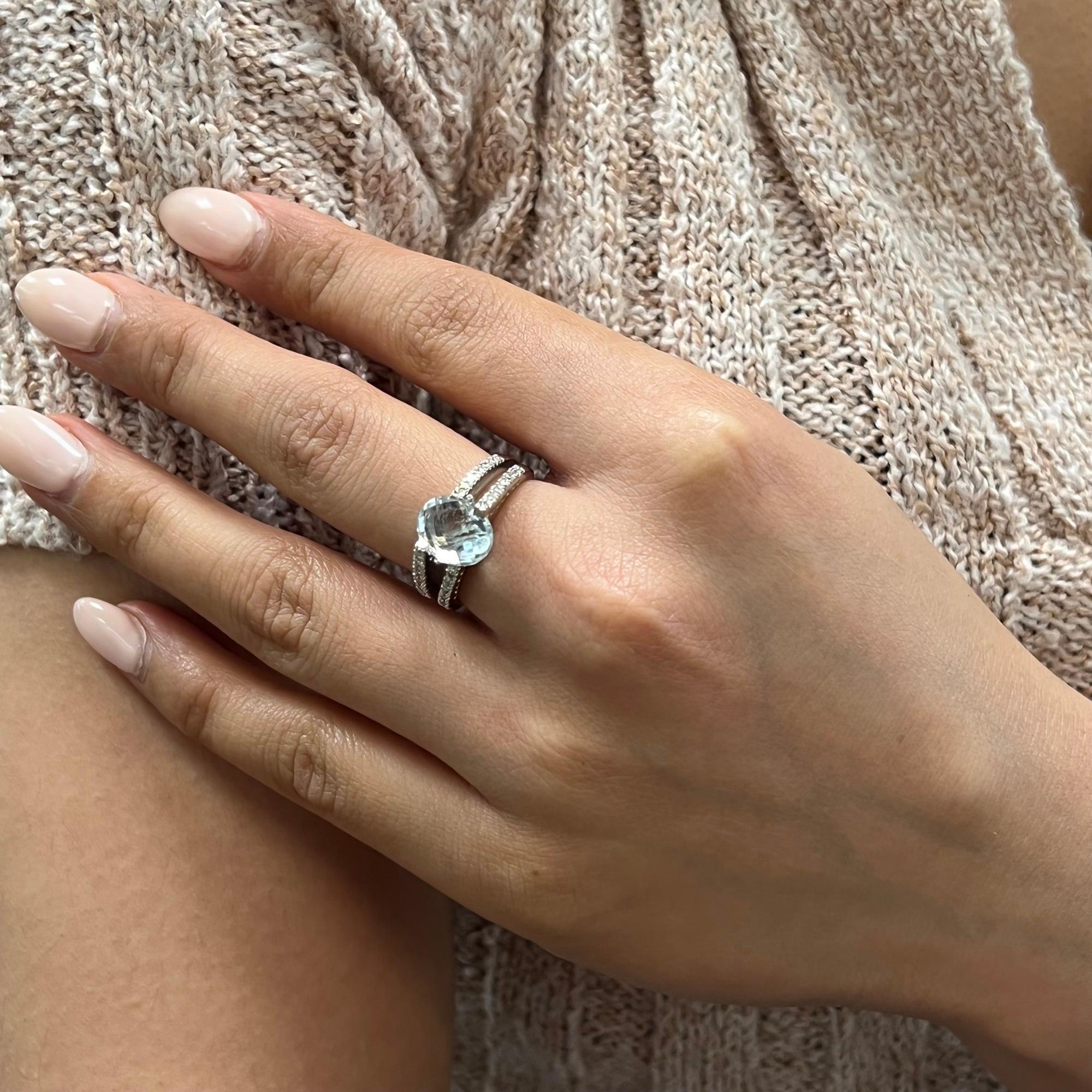 Rachel Koen Anillo Diamante Aguamarina Oro Blanco 18K 0.21Cttw en Nuevo estado para la venta en New York, NY