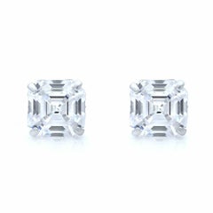 Rachel Koen Asscher Cut Cubic Zirconia Stud Earrings 14K White Gold