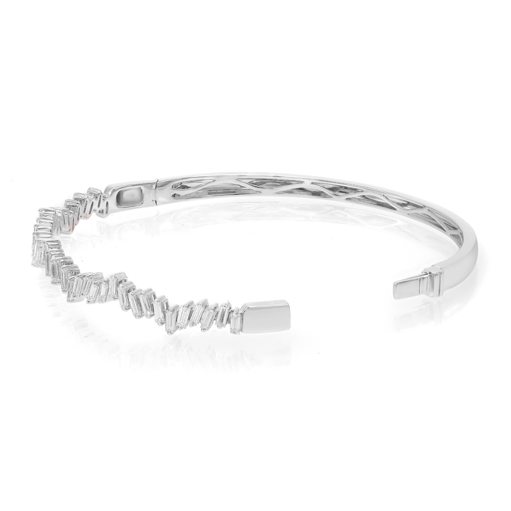 Modern Rachel Koen Baguette Cut Diamond Bangle Bracelet 18K White Gold 1.57Cttw For Sale