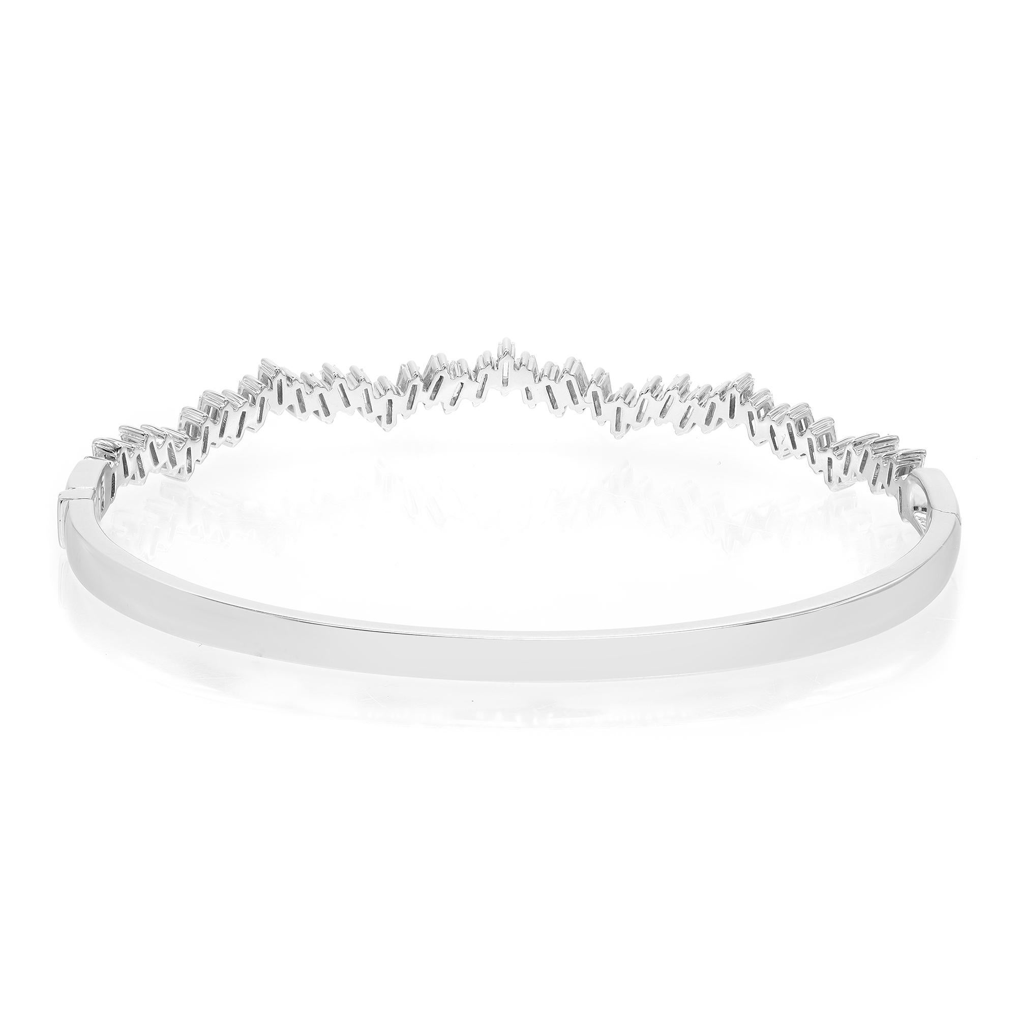 Rachel Koen Baguette Cut Diamond Bangle Bracelet 18K White Gold 1.57Cttw In New Condition For Sale In New York, NY