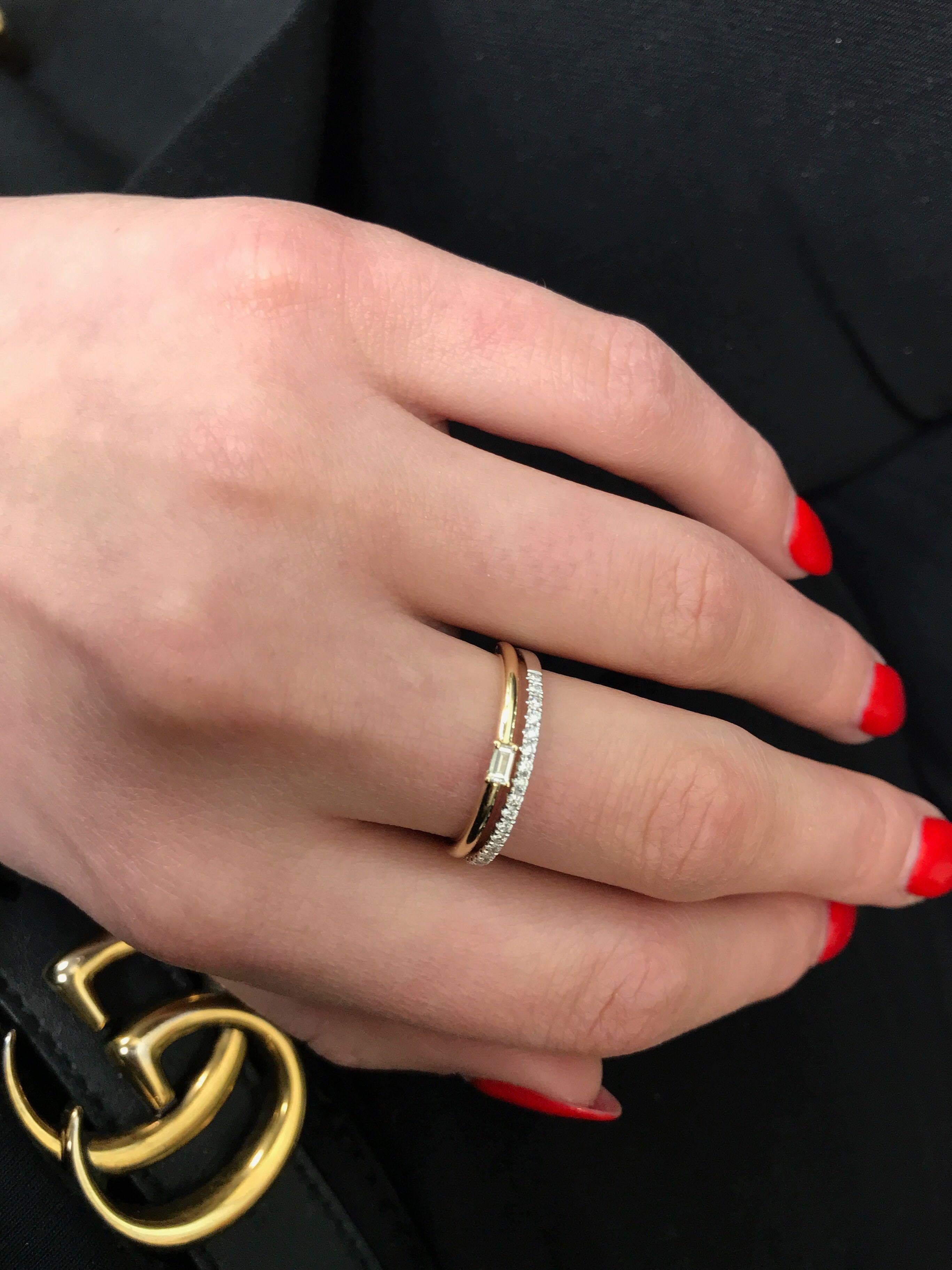 Women's Rachel Koen Baguette Cut  Diamond Ring 14K Yellow Gold 0.07cttw For Sale