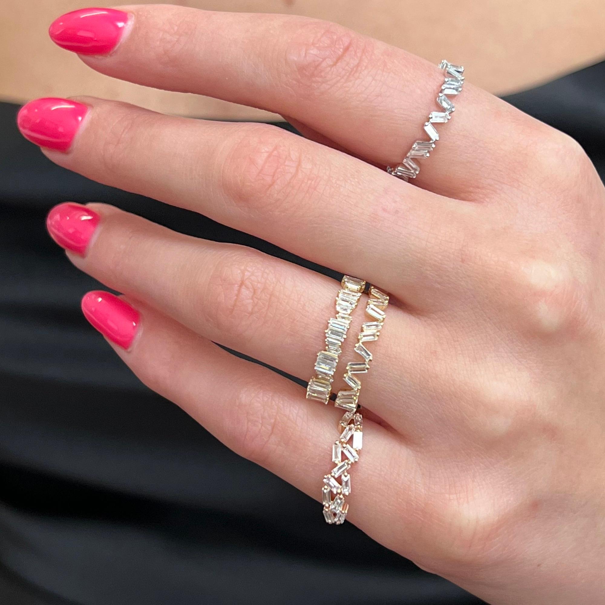 Women's Rachel Koen Baguette Cut Diamond Ring Band 14K White Gold 0.69Cttw For Sale