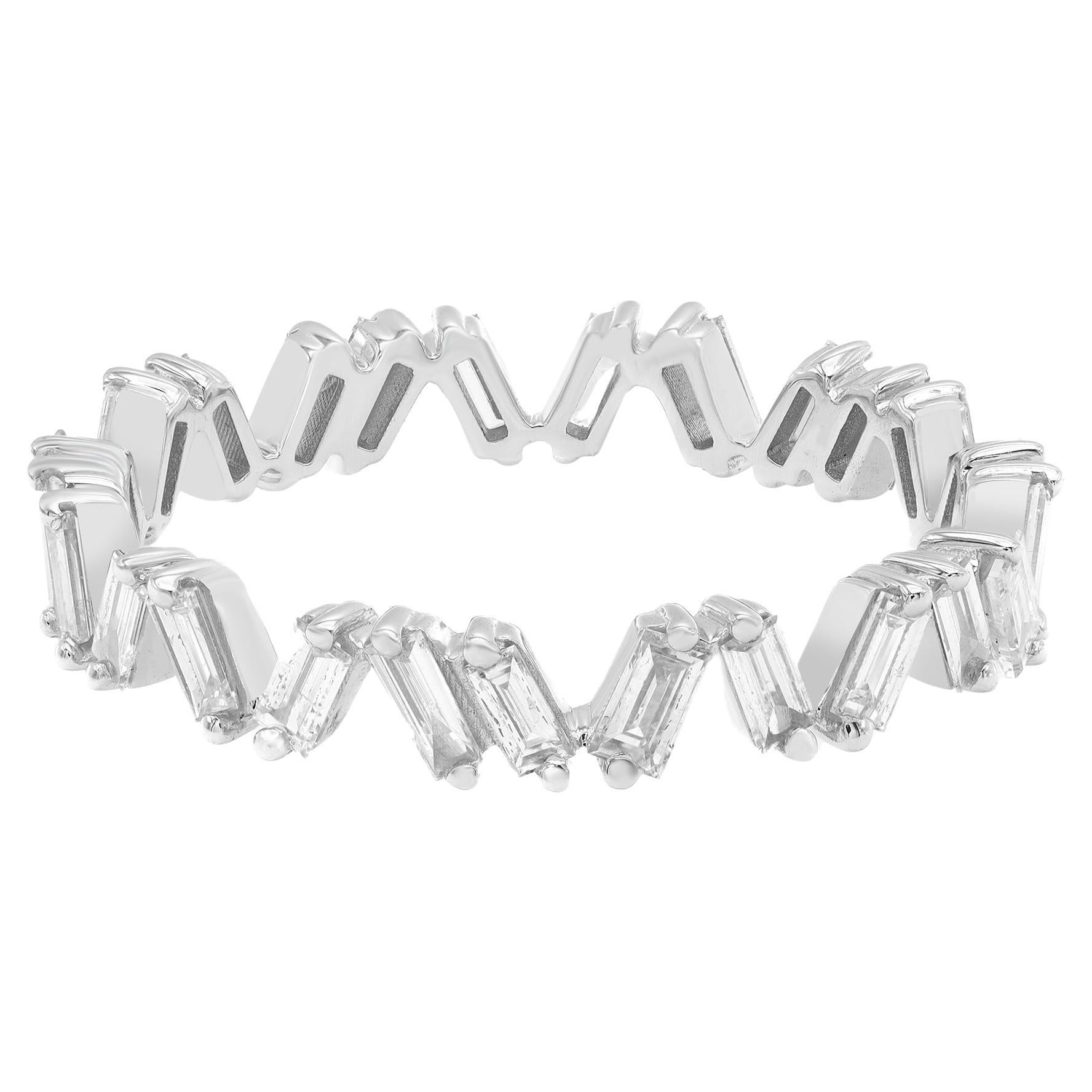 Rachel Koen Baguette Cut Diamond Ring Band 14K White Gold 0.69Cttw