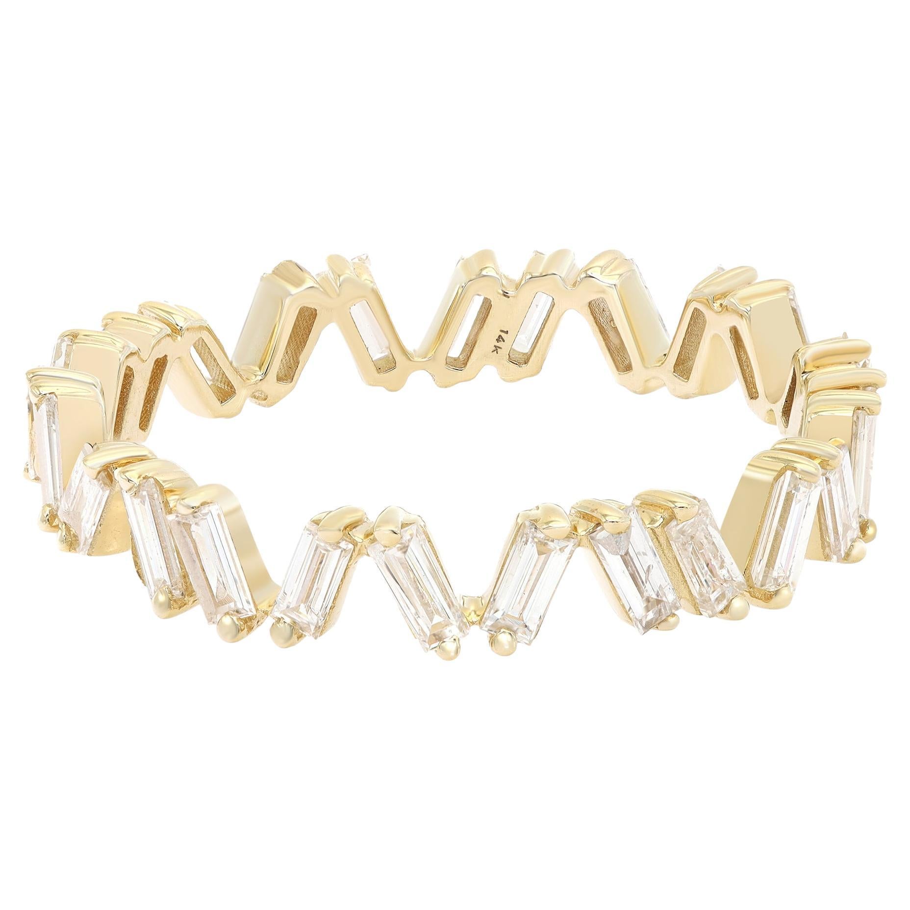 Rachel Koen Baguette Cut Diamond Ring Band 14k Yellow Gold 0.69Cttw Size 6.25 For Sale