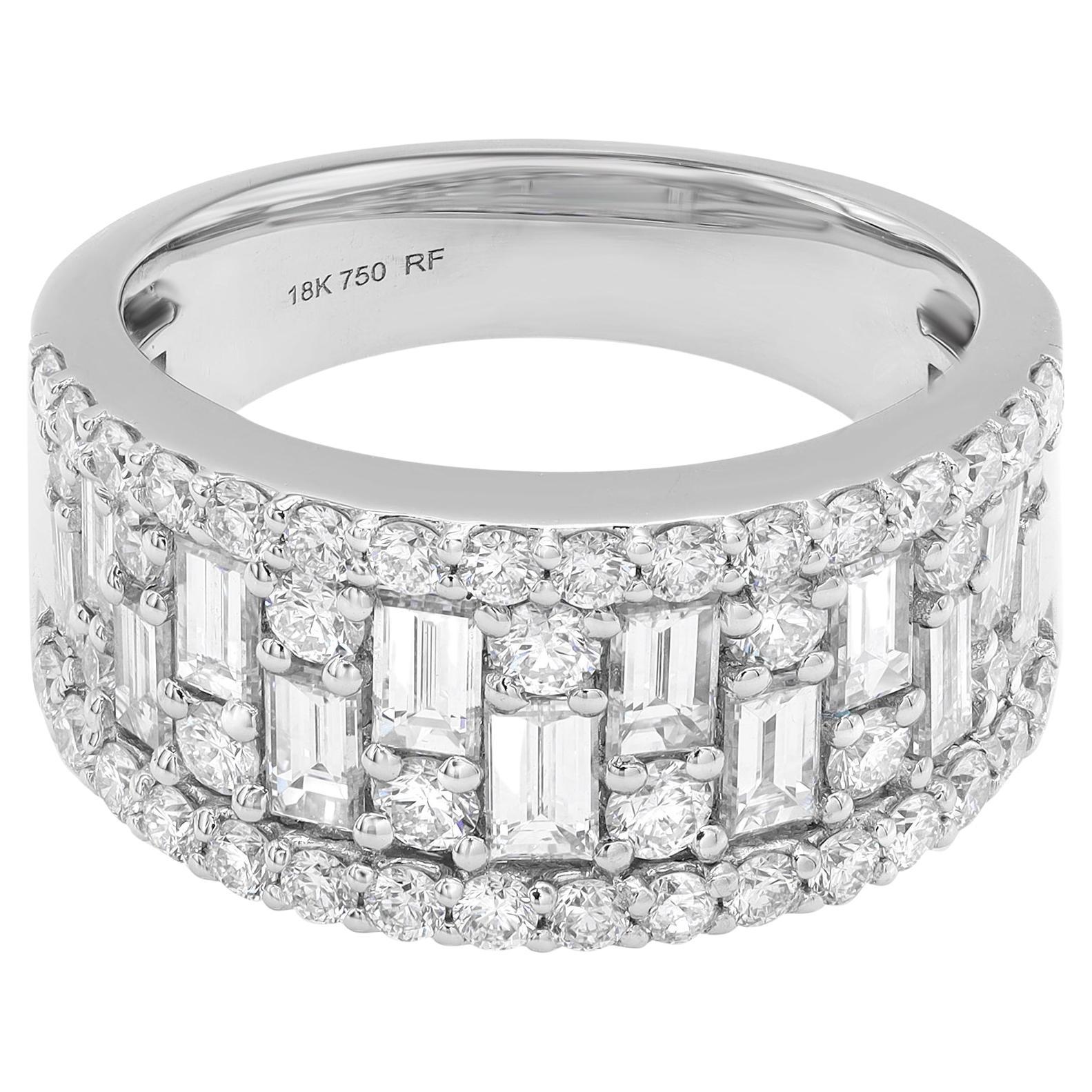 Rachel Koen Baguette Round Cut Diamond Ring 18K White Gold 2.11Cttw