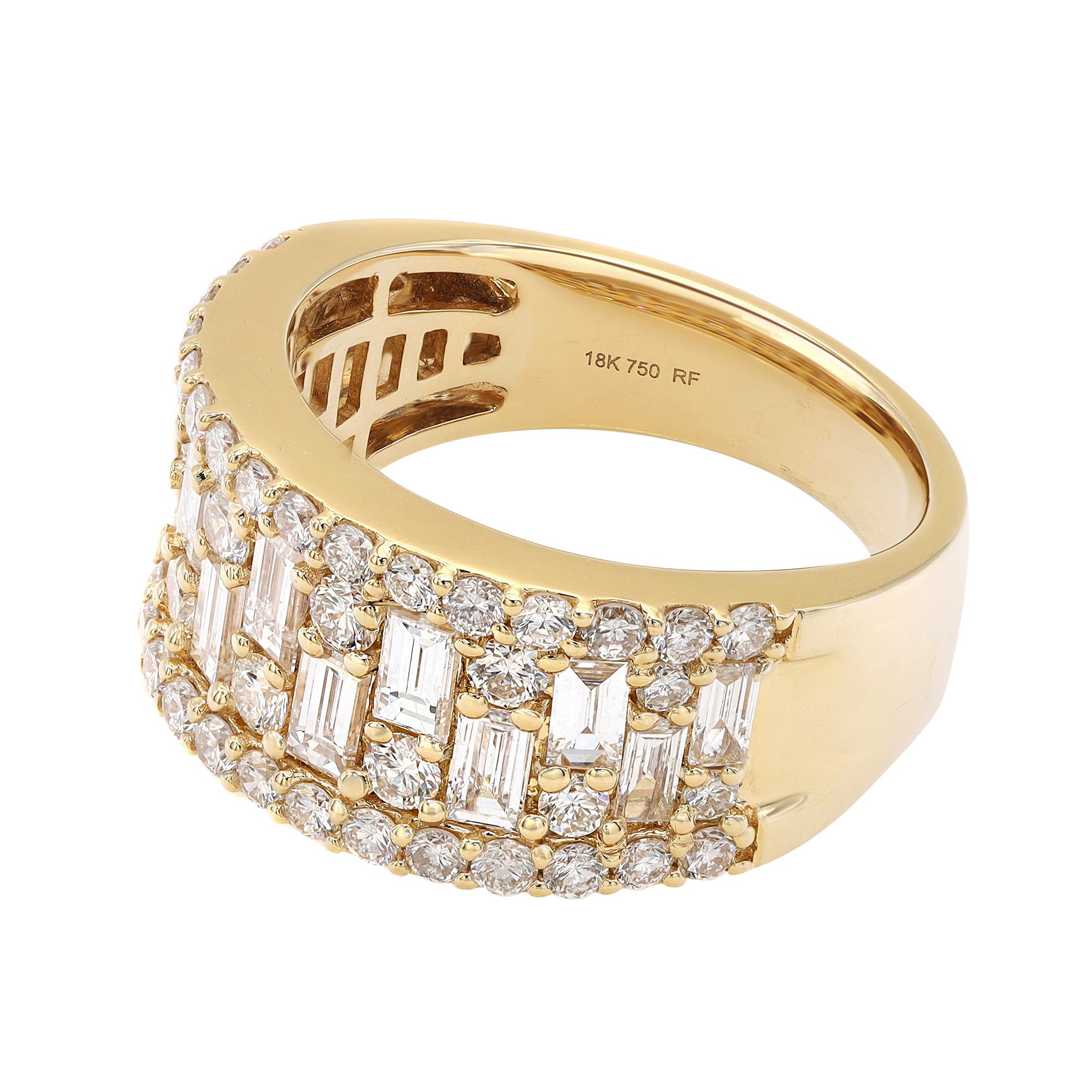 Baguette Cut Rachel Koen Baguette Round Cut Diamond Ring 18K Yellow Gold 2.11cttw For Sale