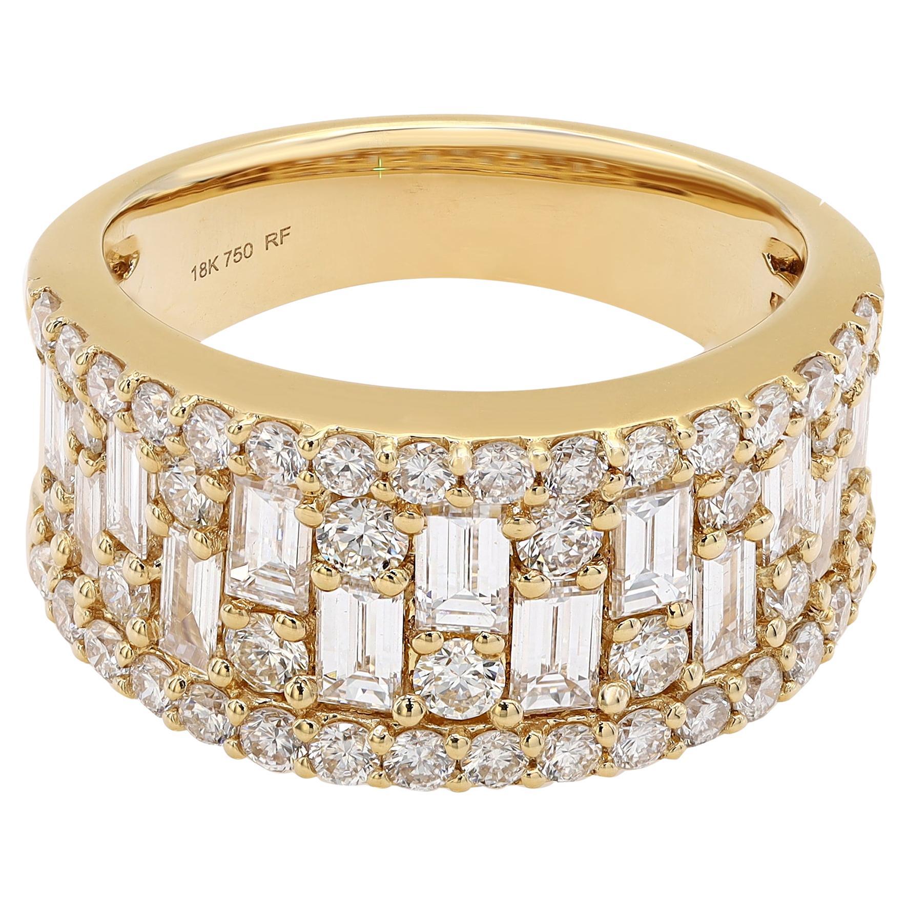 Rachel Koen Baguette Round Cut Diamond Ring 18K Yellow Gold 2.11cttw For Sale