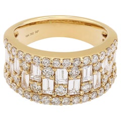 Rachel Koen Baguette Round Cut Diamond Ring 18K Yellow Gold 2.11cttw