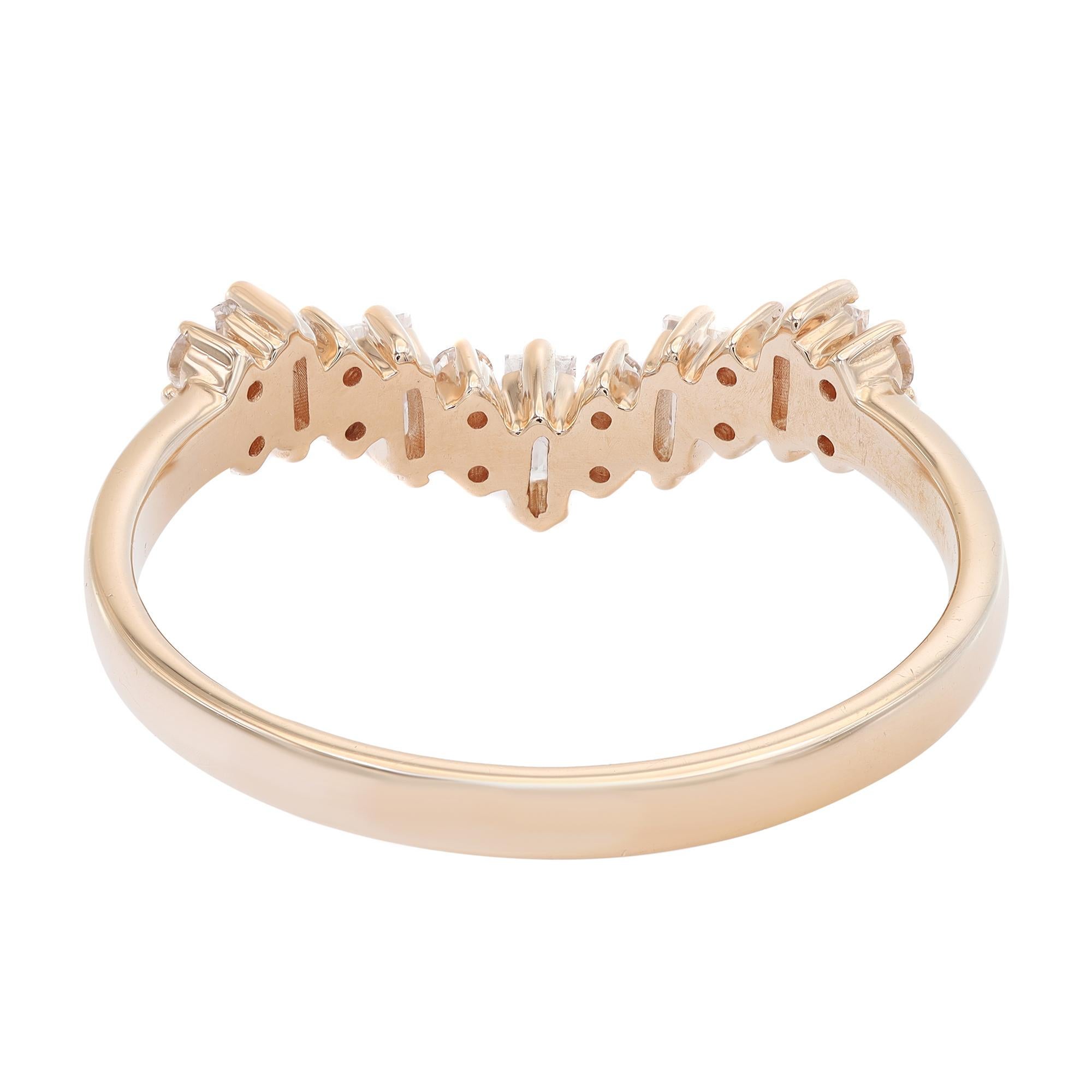 Modern Rachel Koen Baguette Round Cut Diamond V Shape Ring 14K Rose Gold 0.29Cttw For Sale
