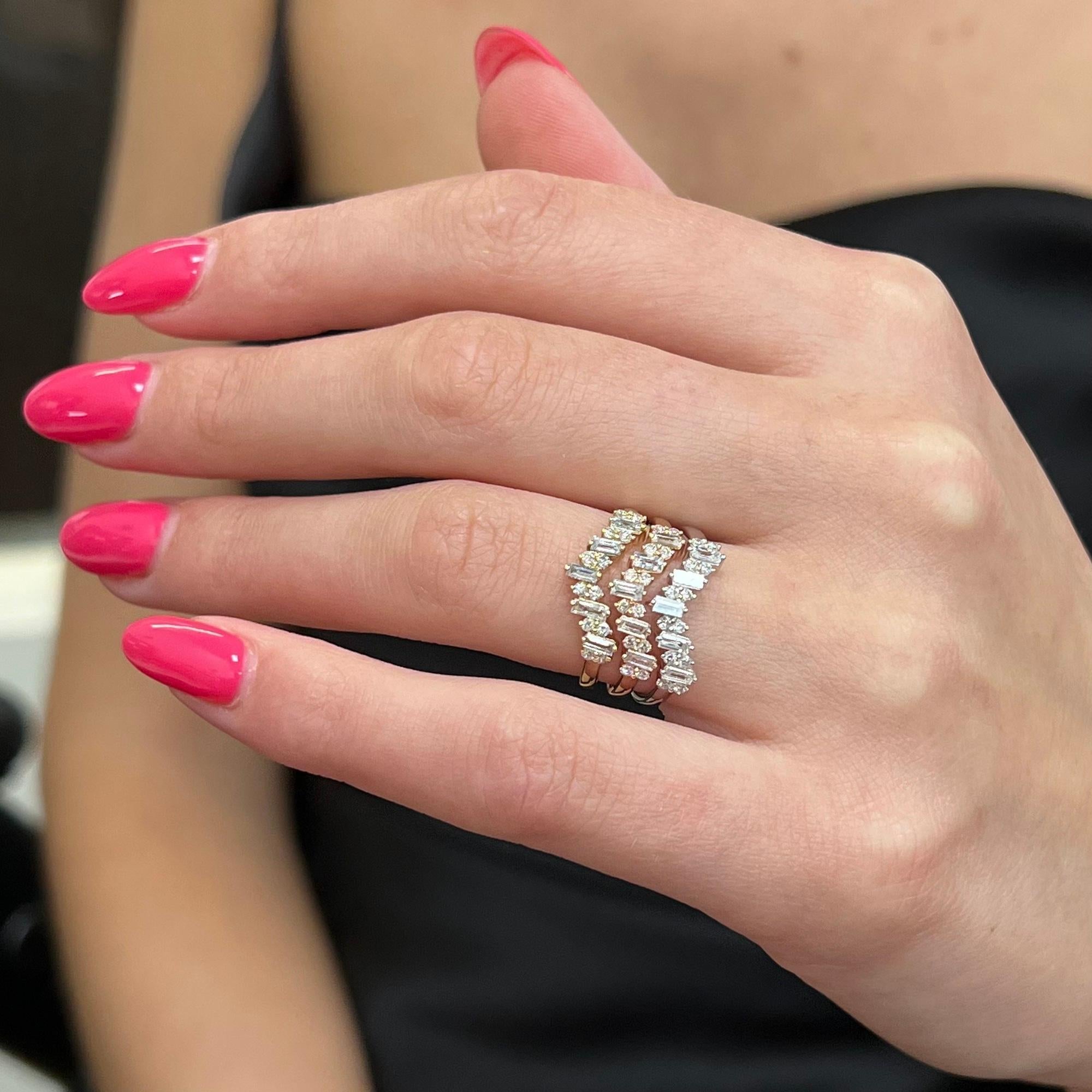 Women's Rachel Koen Baguette Round Cut Diamond V Shape Ring 14K Rose Gold 0.29Cttw For Sale