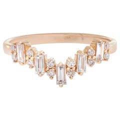 Rachel Koen Baguette Round Cut Diamond V Shape Ring 14K Rose Gold 0.29Cttw