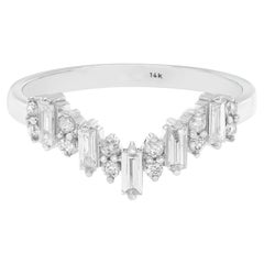 Rachel Koen Baguette Round Cut Diamond V Shaped Ring 14K White Gold 0.29Cttw