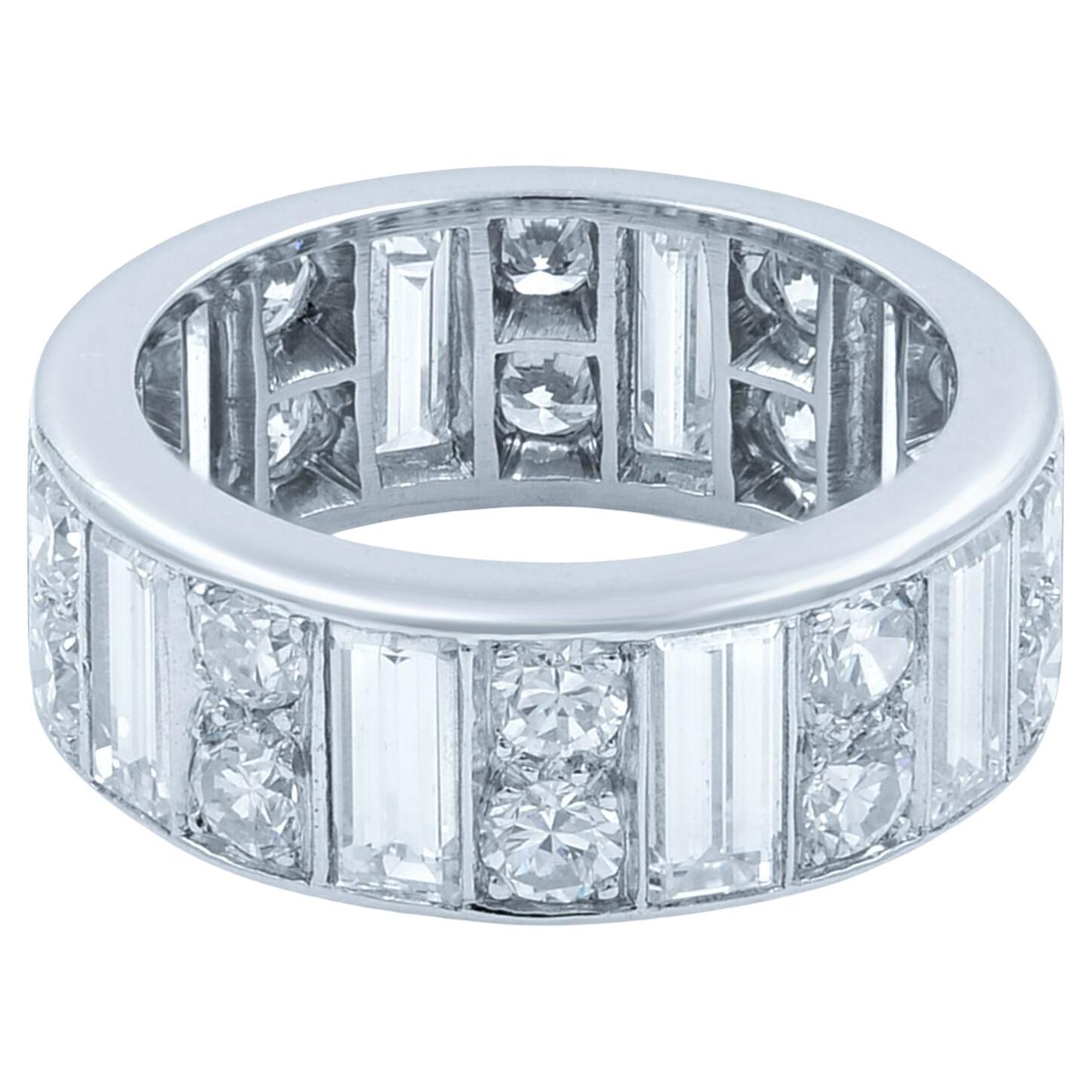 Rachel Koen Baguette & Round Diamond Eternity Band Platinum 4.00cttw For Sale