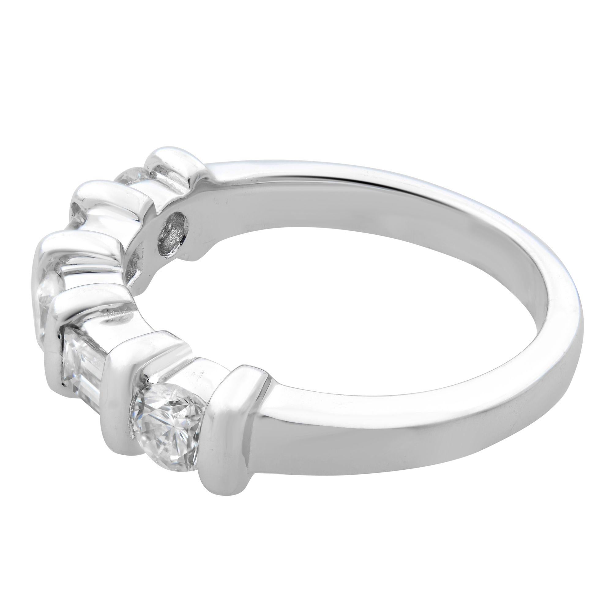 Modern Rachel Koen Baguette Round Diamond Ring 14K White Gold 0.66cttw For Sale