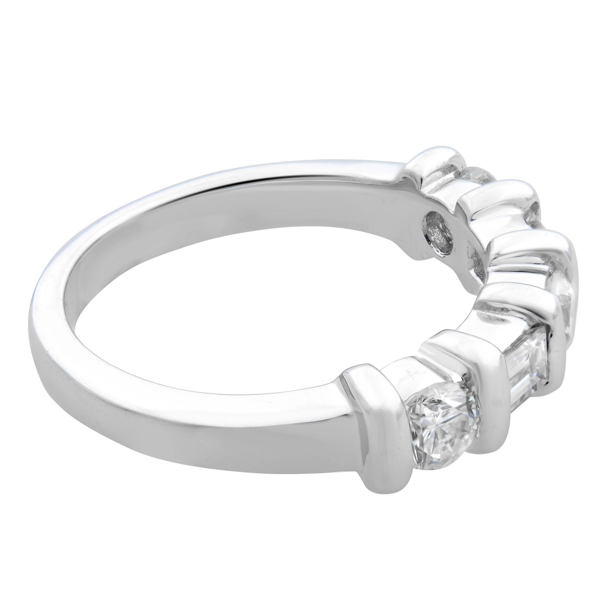 Round Cut Rachel Koen Baguette Round Diamond Ring 14K White Gold 0.66cttw For Sale