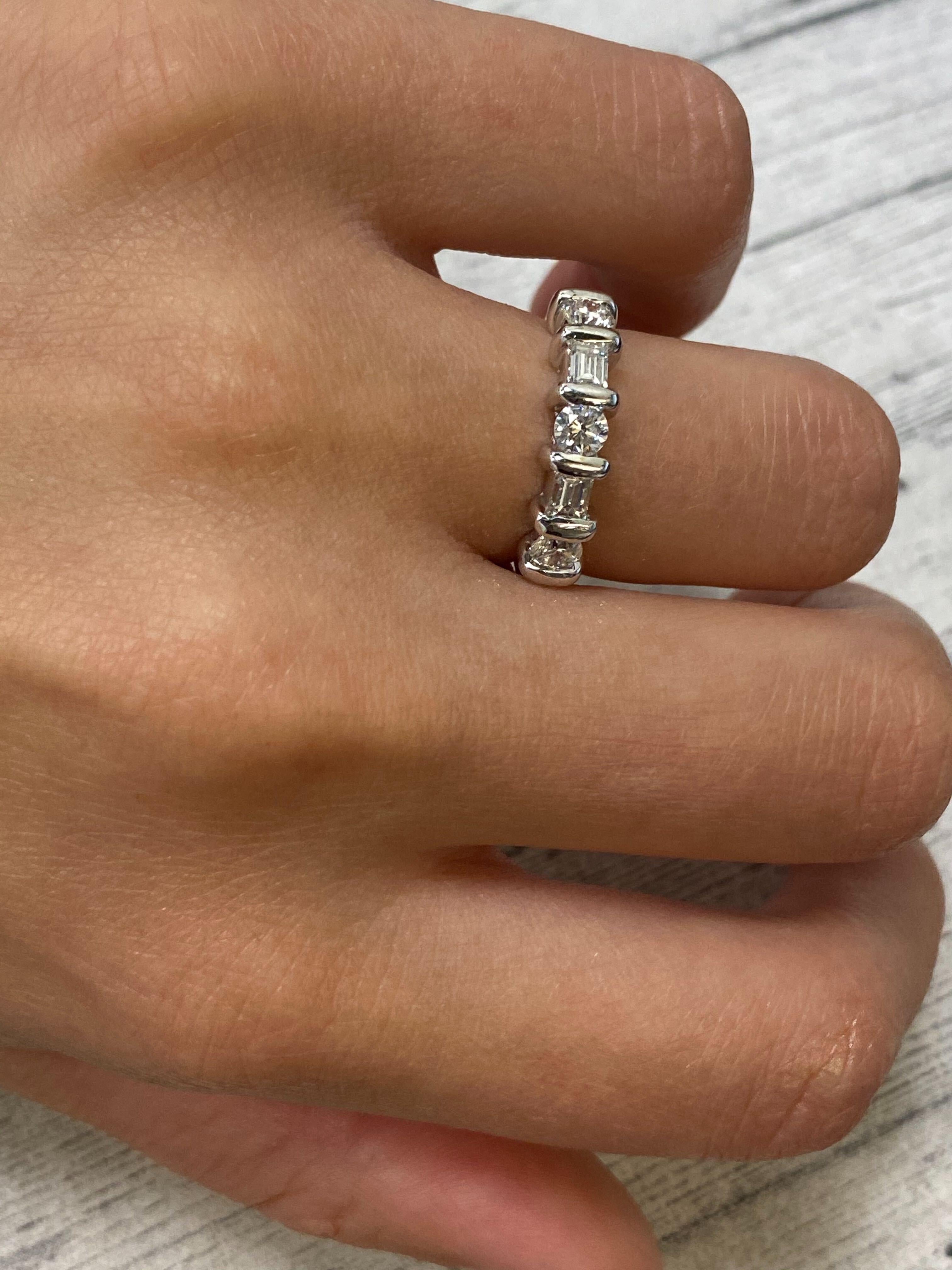 Women's Rachel Koen Baguette Round Diamond Ring 14K White Gold 0.66cttw For Sale