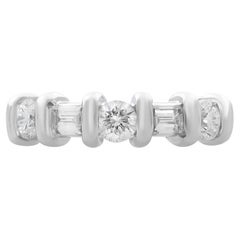 Rachel Koen Baguette Round Diamond Ring 14K White Gold 0.66cttw