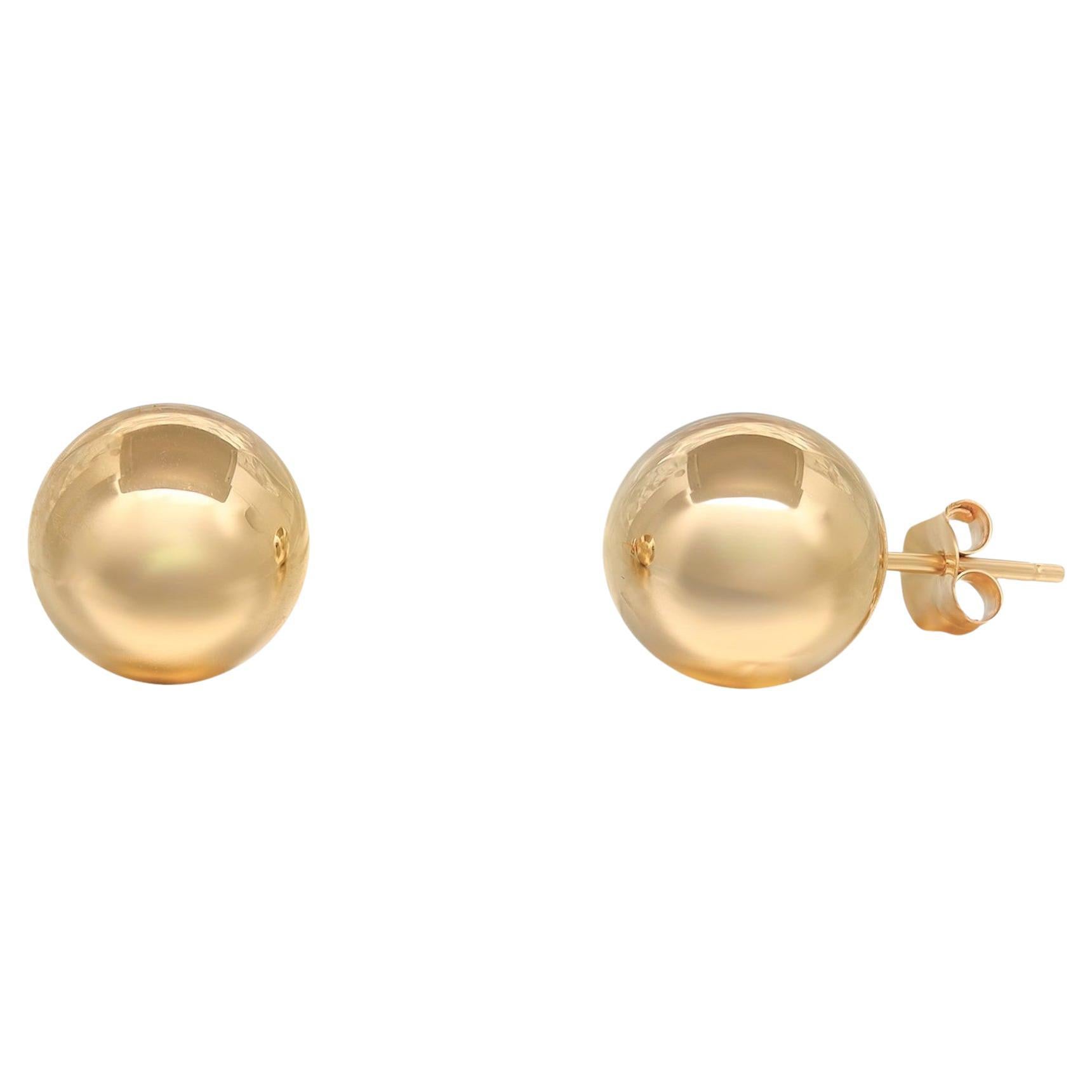 Rachel Koen Bead Ball Stud Earrings 14K Yellow Gold For Sale