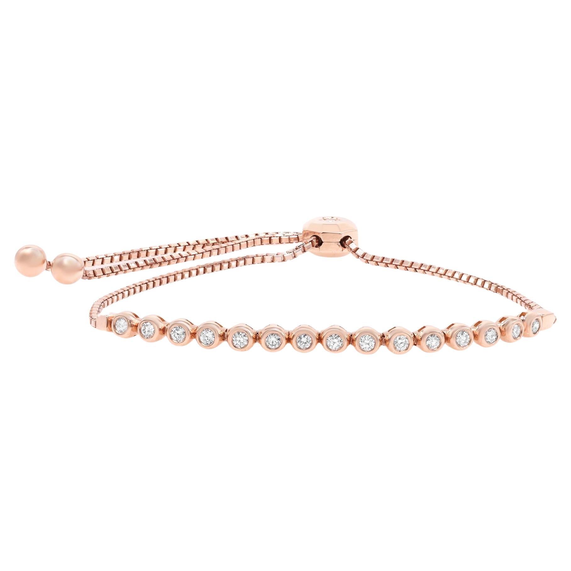 Rachel Koen Bezel Set Diamond Sliding Tennis Bracelet 14K Rose Gold 0.48cttw For Sale