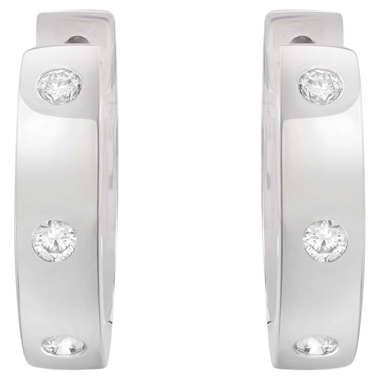 Rachel Koen Bezel Set Round Cut Diamond Huggie Earrings 14K White Gold 0.11cttw