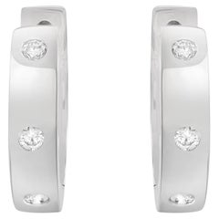 Rachel Koen Bezel Set Round Cut Diamond Huggie Earrings 14K White Gold 0.11cttw