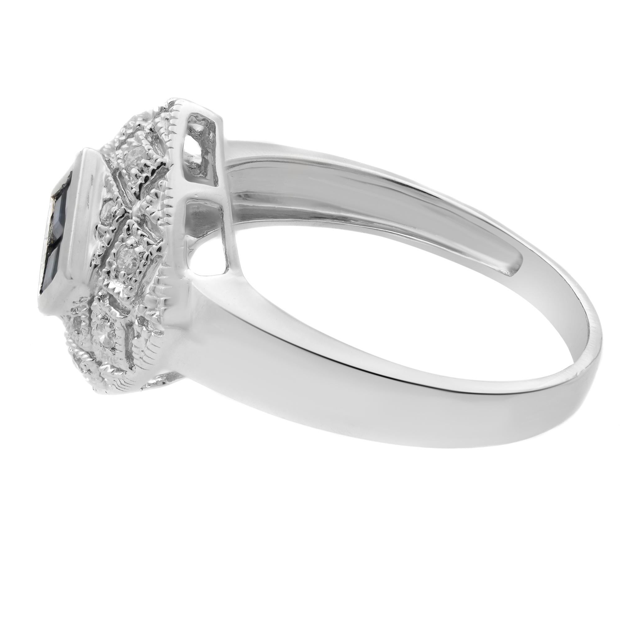 Modern 0.25Cttw Blue Sapphire & 0.10Cttw Diamond Ladies Ring 14K White Gold Size 7 For Sale