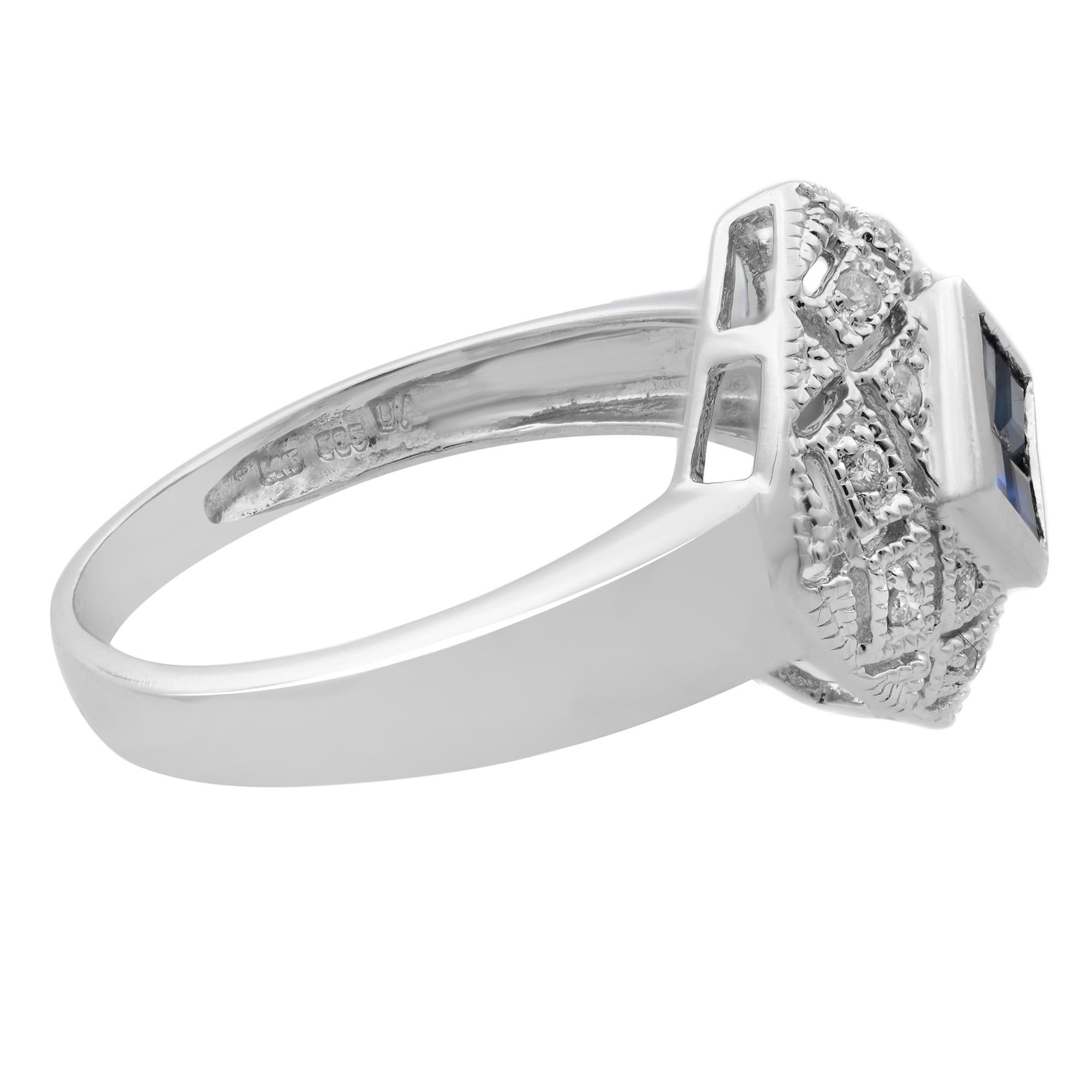 Modern 0.25Cttw Blue Sapphire & 0.10Cttw Diamond Ladies Ring 14K White Gold Size 7 For Sale