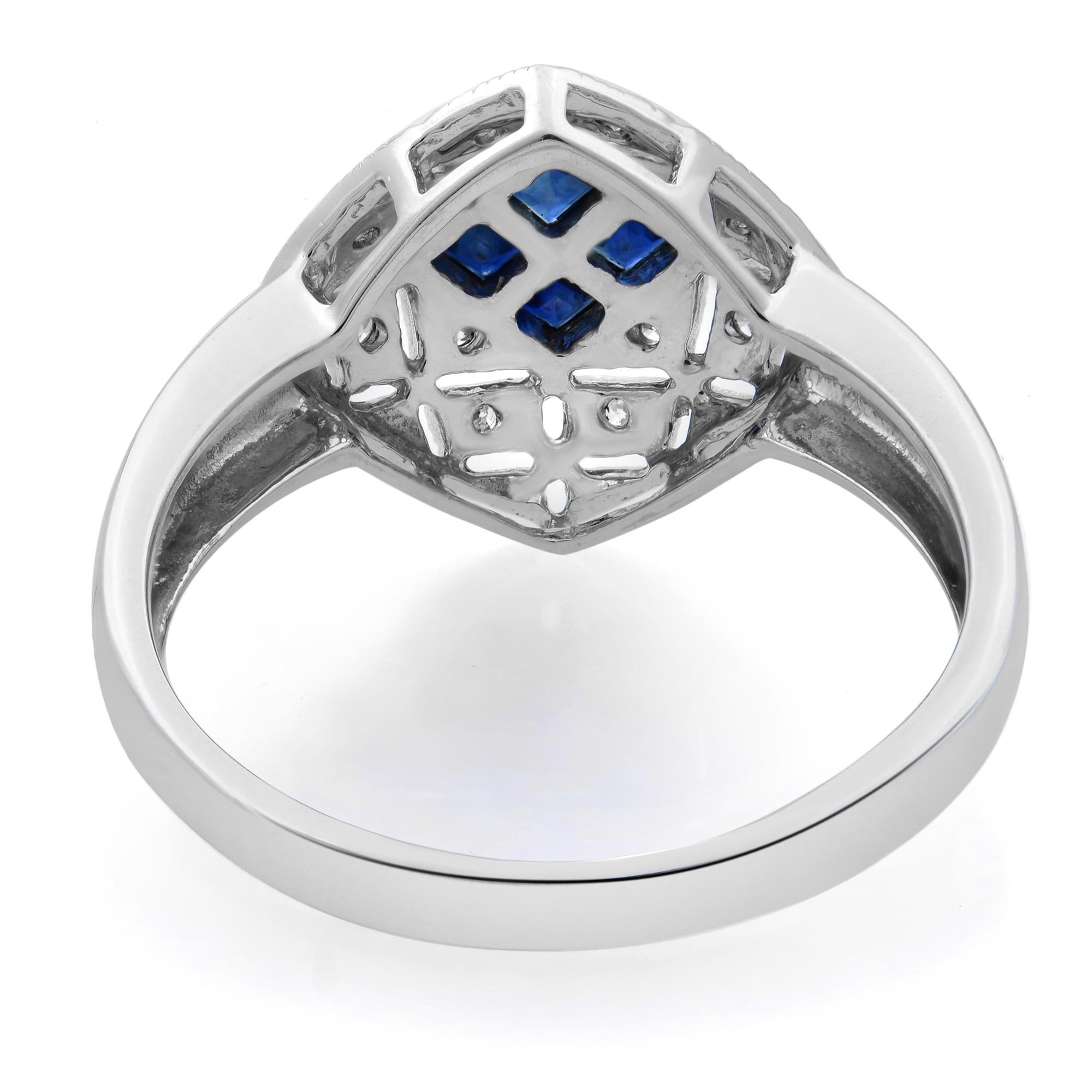 0,25 Gesamtkaratgewicht blauer Saphir & 0,10 Gesamt Diamant Damenring 14K Weißgold Größe 7 im Zustand „Hervorragend“ im Angebot in New York, NY