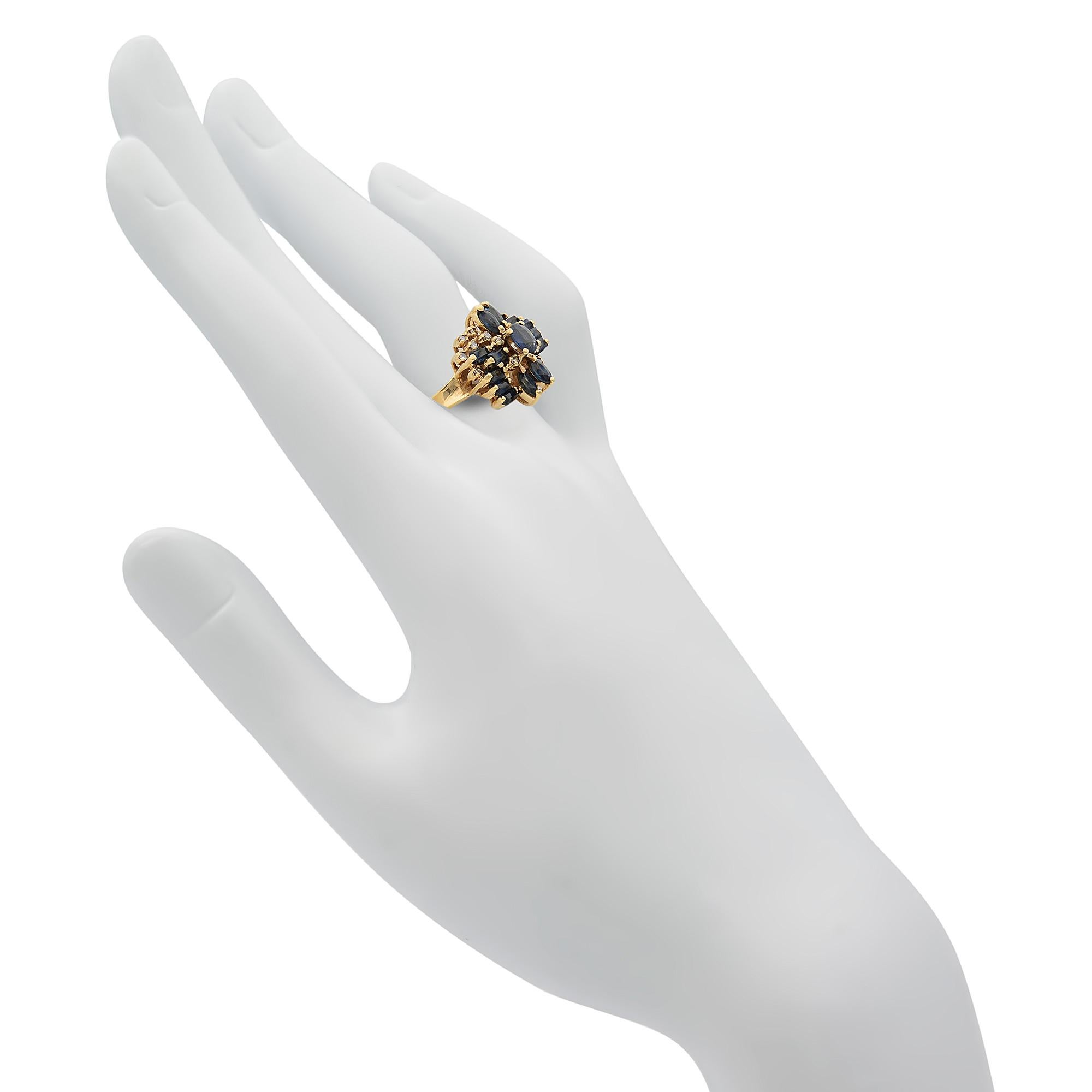 Women's Rachel Koen Blue Sapphire & Diamond Cocktail Ring 14k Yellow Gold For Sale