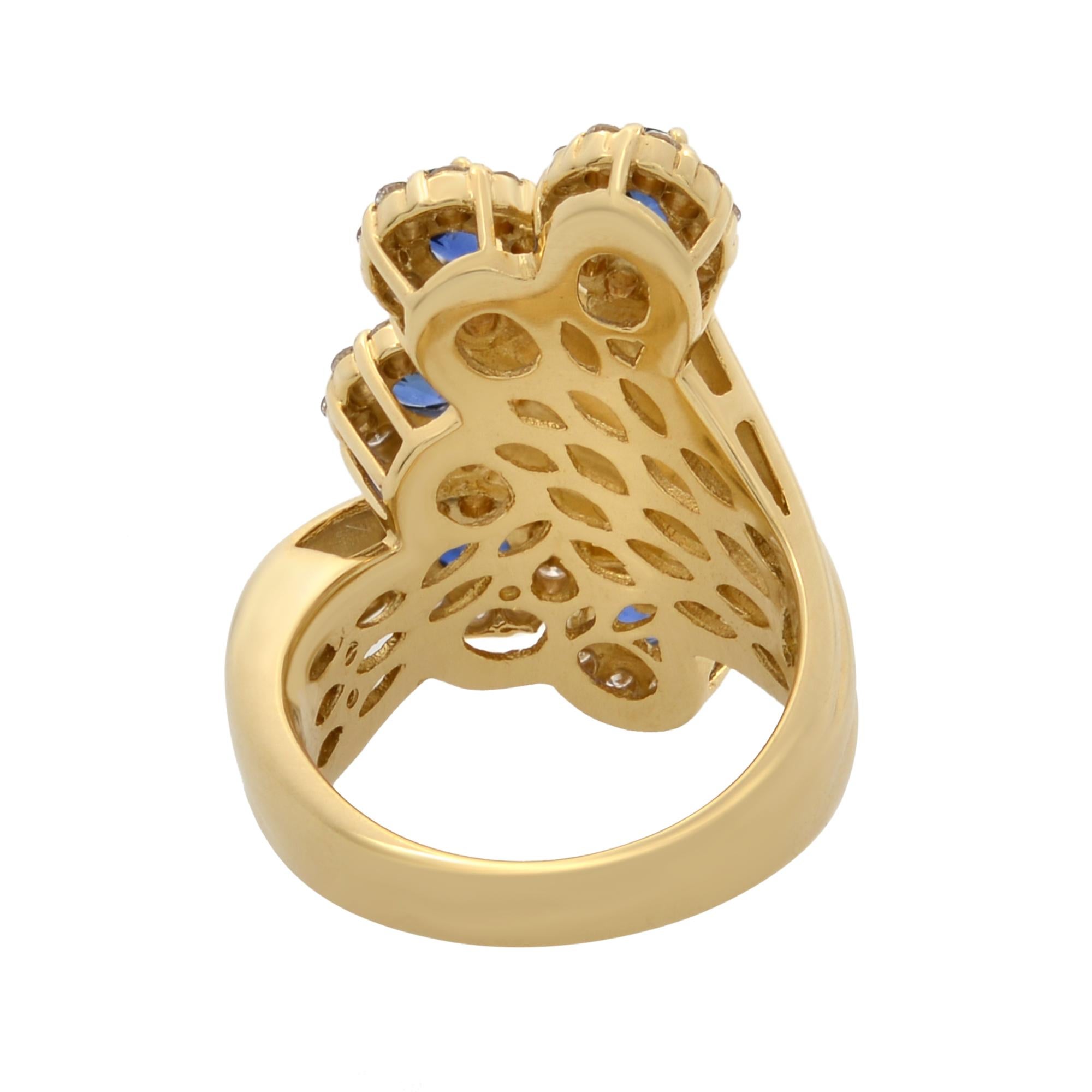 Modern Rachel Koen Blue Sapphire Diamond Cocktail Ring 18K Yellow Gold For Sale