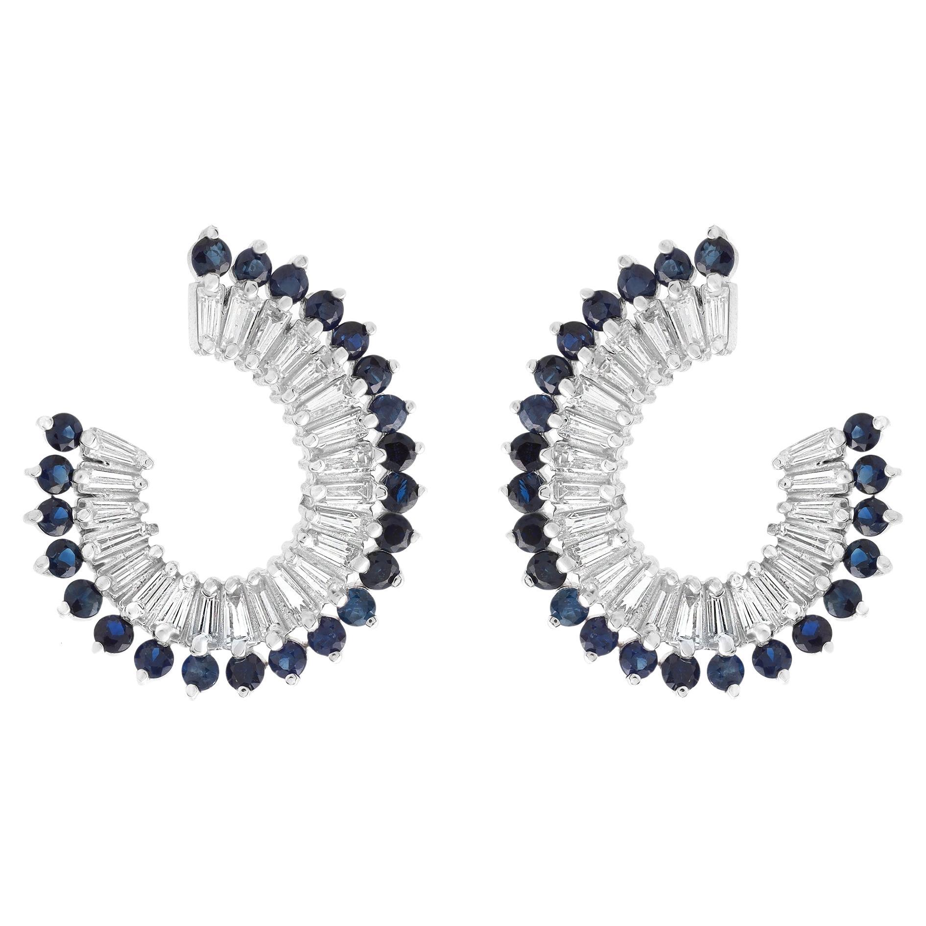 Pendientes de aro de zafiro azul y diamante Rachel Koen Oro blanco de 14 quilates