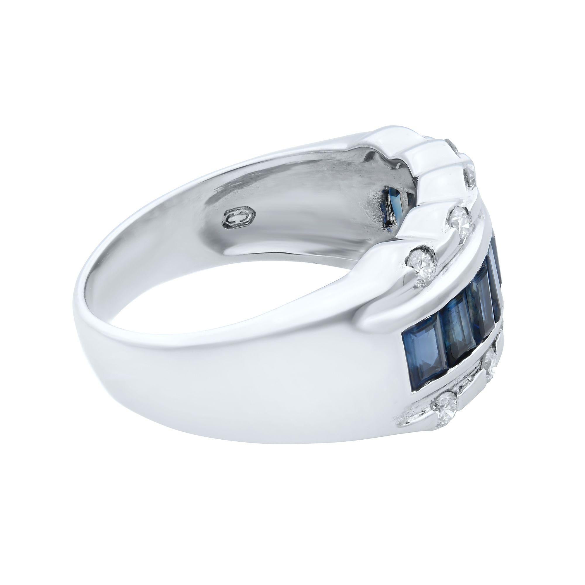 Modern Rachel Koen Blue Sapphire Diamond Ladies Ring 18K White Gold For Sale
