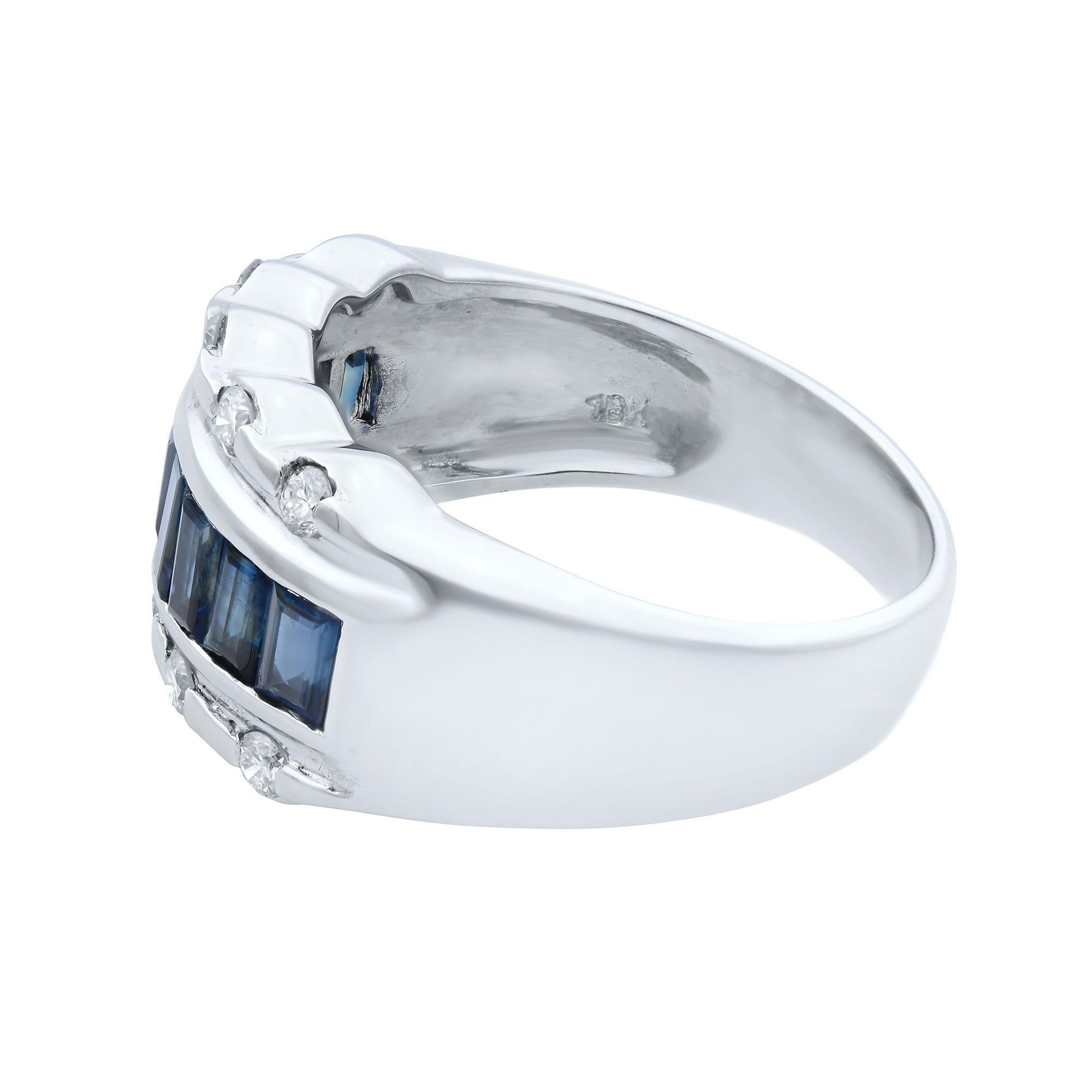 Round Cut Rachel Koen Blue Sapphire Diamond Ladies Ring 18K White Gold For Sale