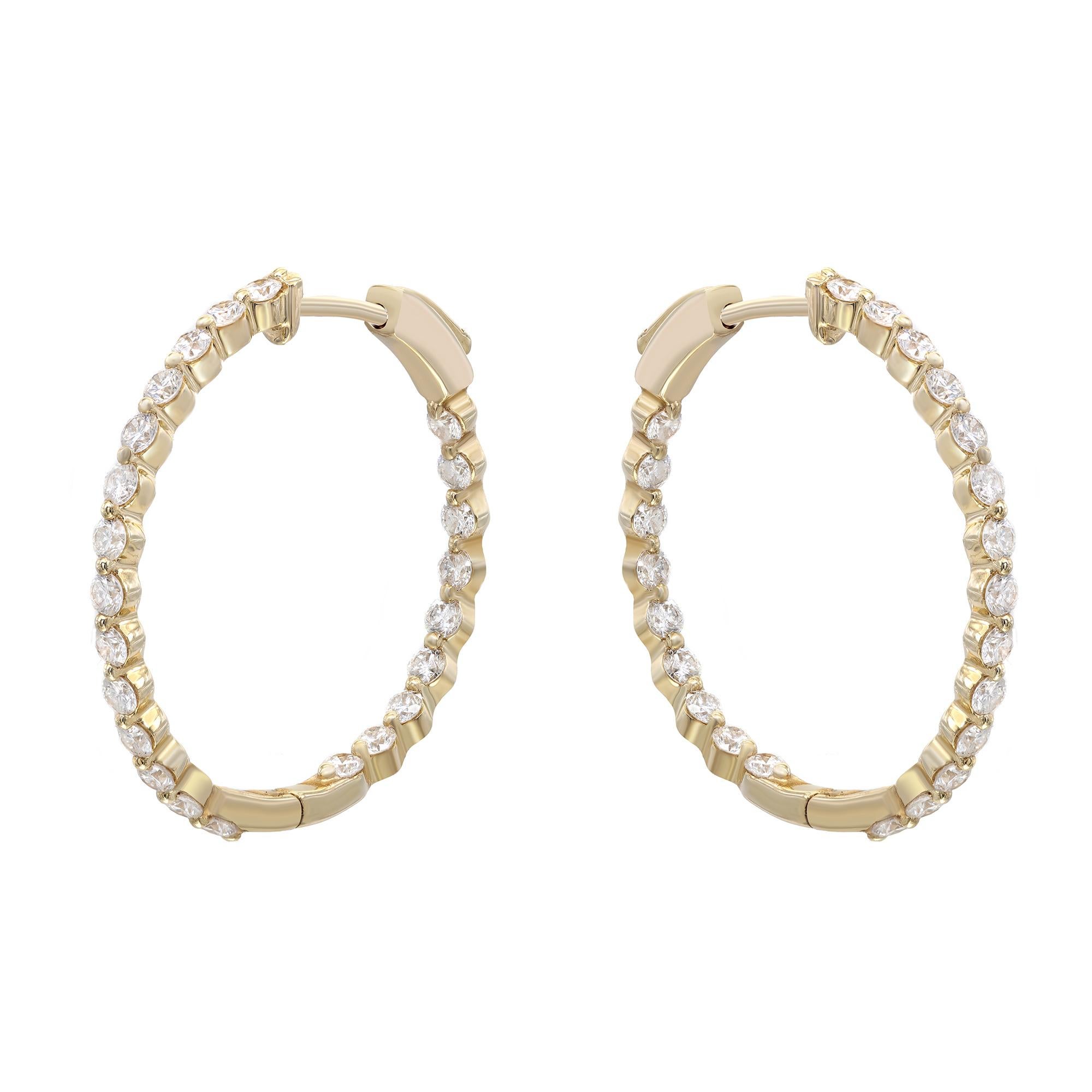 Modern Rachel Koen Brilliant Diamond Hoop Earrings 14K Yellow Gold 1.43Cttw For Sale
