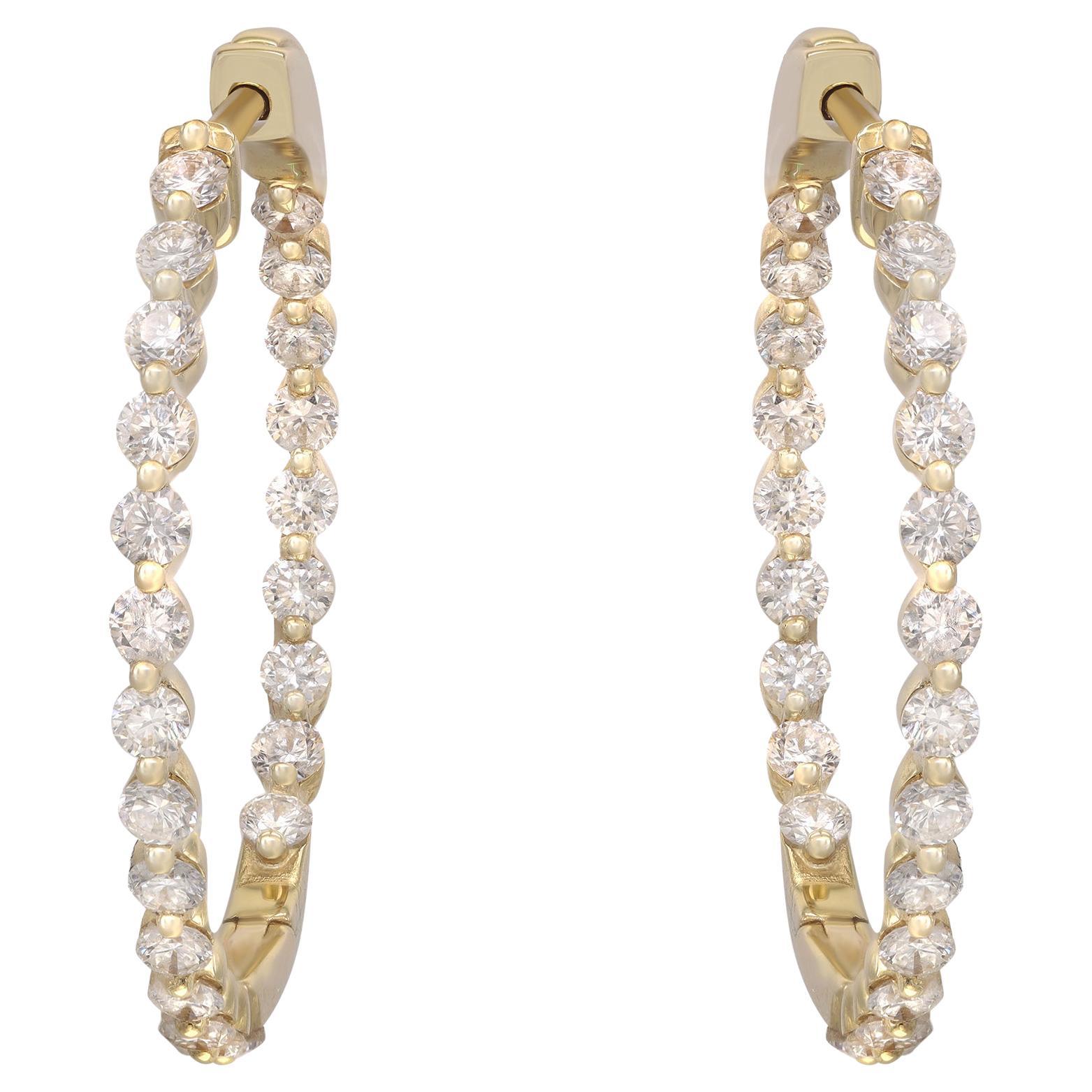 Rachel Koen Brilliant Diamond Hoop Earrings 14K Yellow Gold 1.43Cttw For Sale