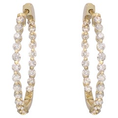 Rachel Koen Brilliant Diamond Hoop Earrings 14K Yellow Gold 1.43Cttw