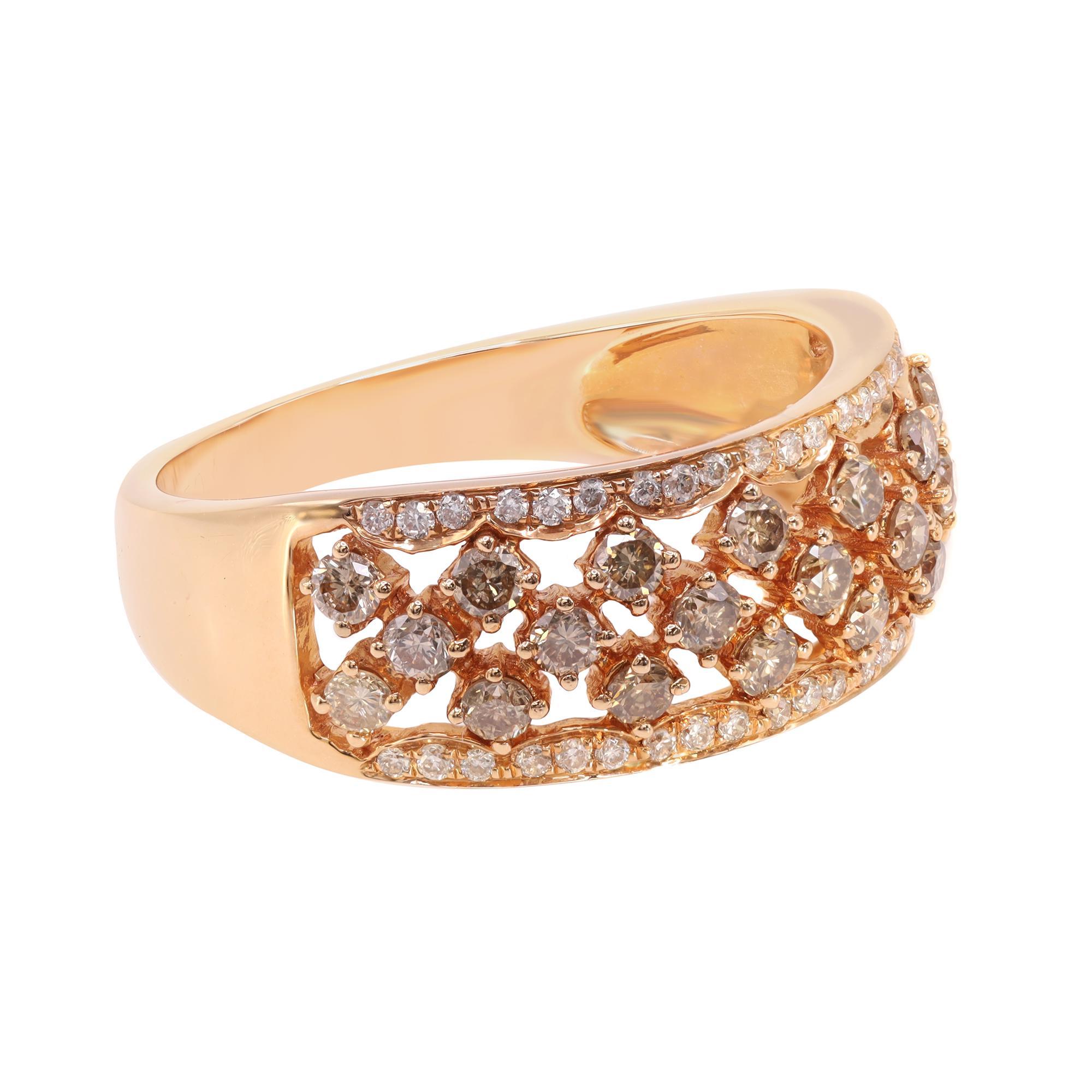 Modern Rachel Koen Brown and White Diamond Wide Band 18K Rose Gold 0.89Cttw For Sale