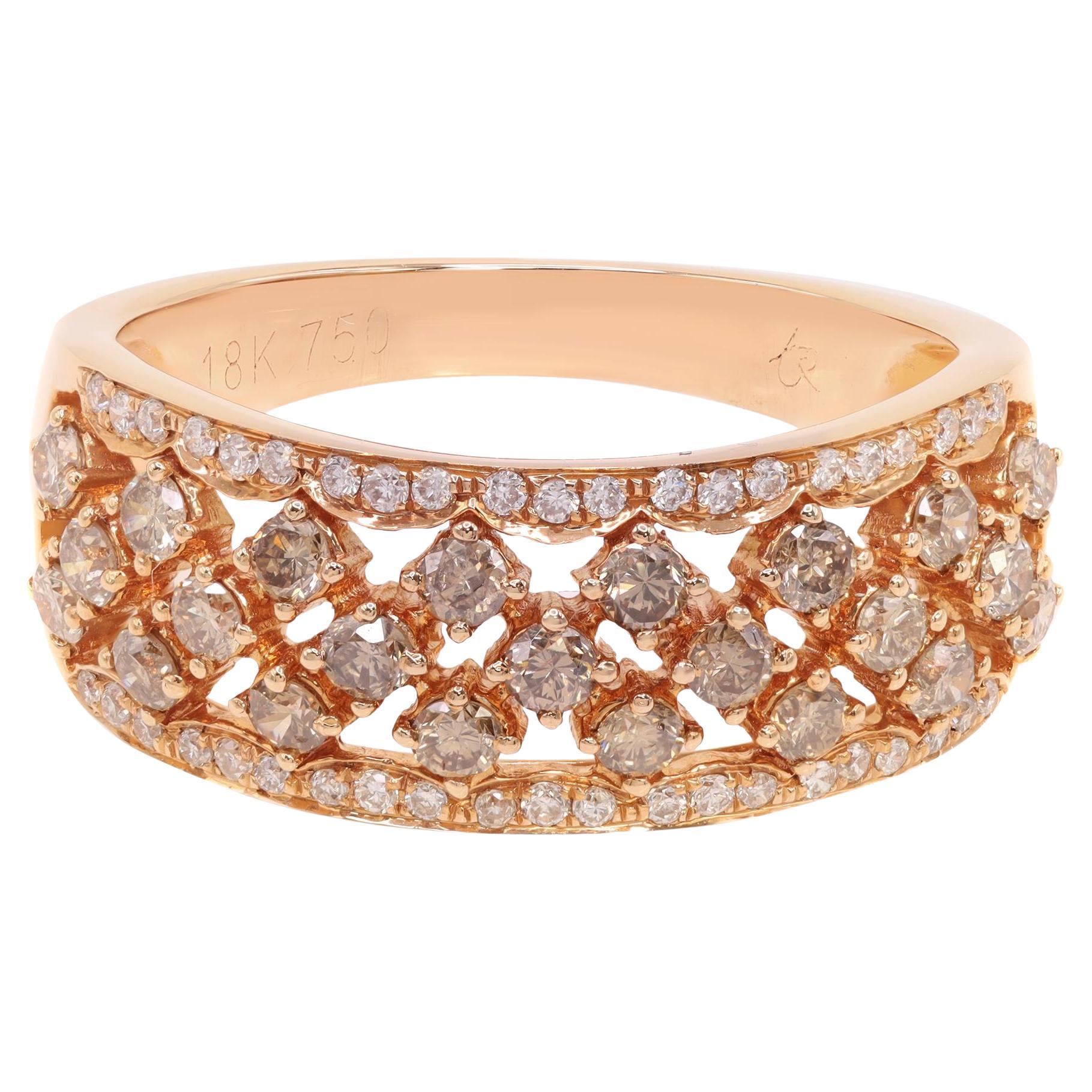 Rachel Koen Brown and White Diamond Wide Band 18K Rose Gold 0.89Cttw For Sale