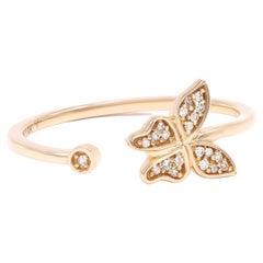 Rachel Koen Butterfly Diamond Ring 14K Yellow Gold 0.04cttw