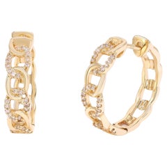 Rachel Koen Chain Link Diamond Huggie Earrings 14K Yellow Gold 0.187cttw