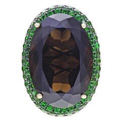 Rachel Koen Citrine Diamond Tsavorite Cocktail Ring 18K Yellow Gold